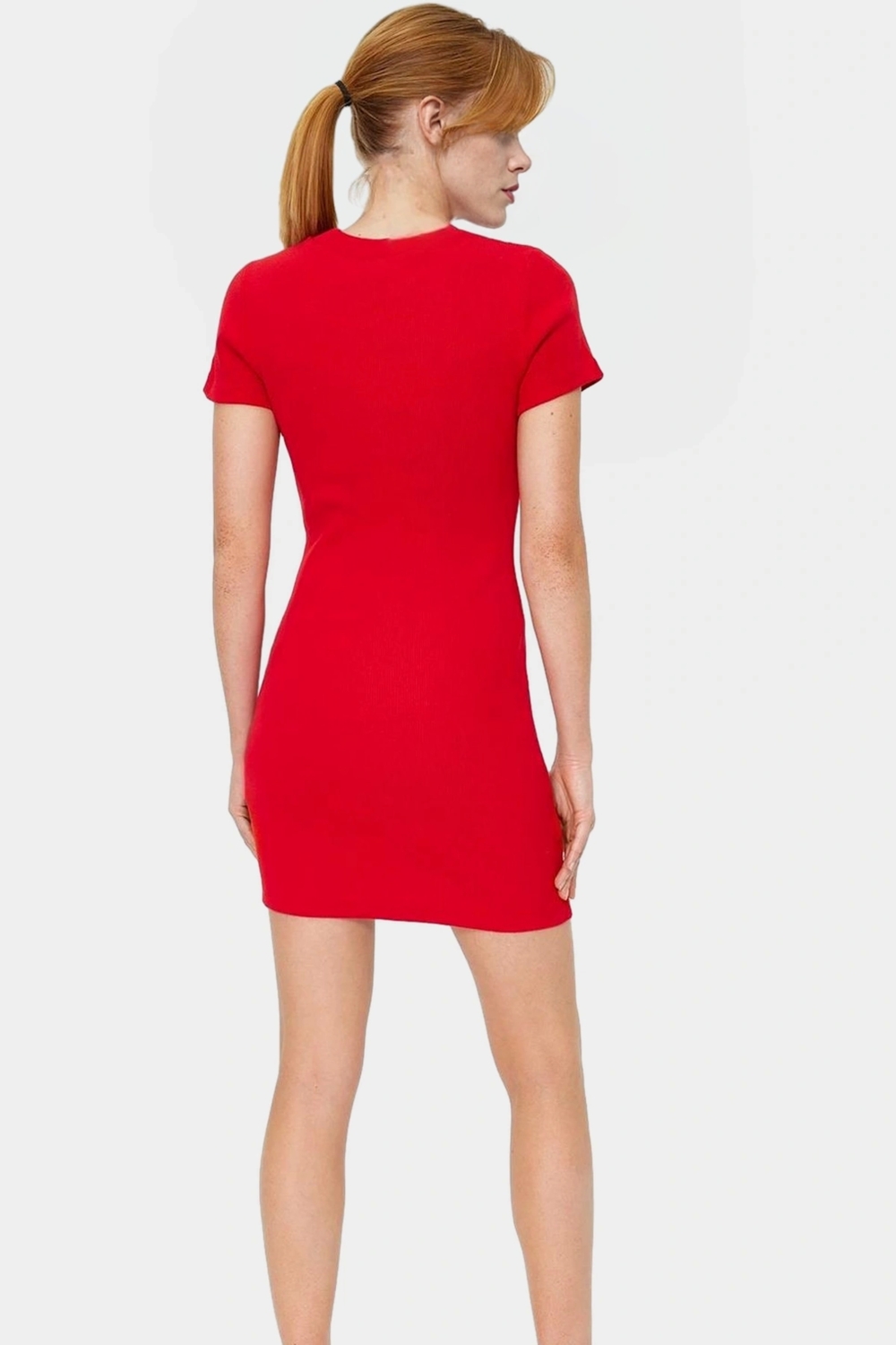 Örme Mini Elbise Bodycon Kalıp Bisiklet Yaka Günlük Kısa Kollu Rahat Kullanım Trend Tasarım