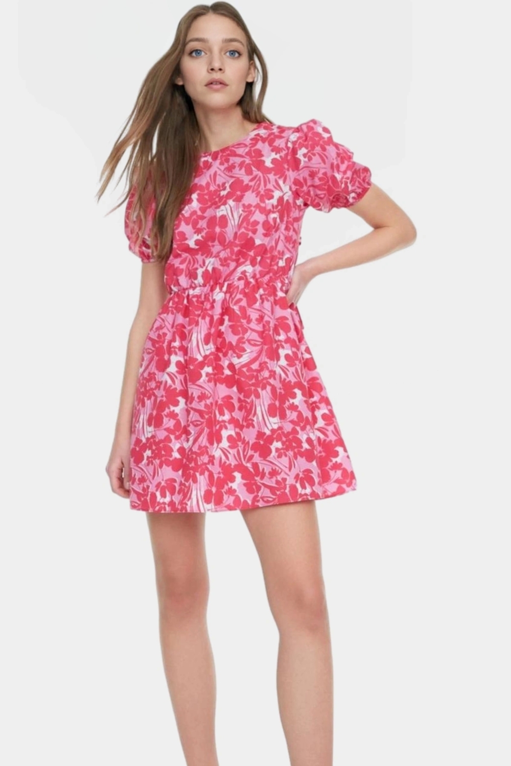 Yazlık Mini Elbise Poplin Dokuma Çiçek Desenli Bisiklet Yaka Yüksek Kalite Özenle Seçilmiş