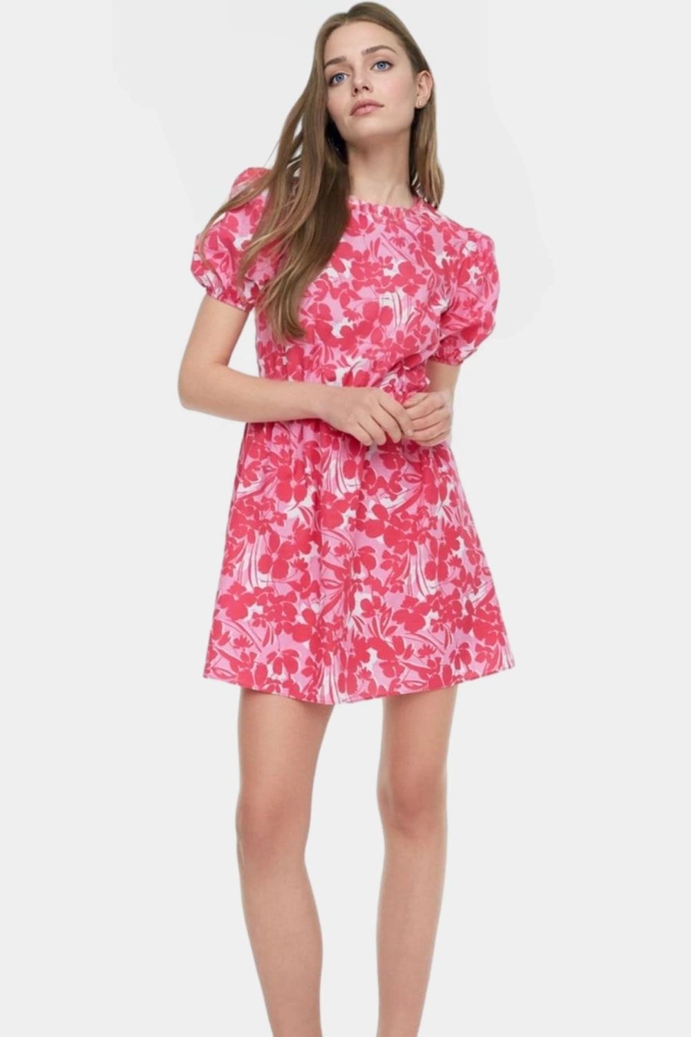 Yazlık Mini Elbise Poplin Dokuma Çiçek Desenli Bisiklet Yaka Yüksek Kalite Özenle Seçilmiş