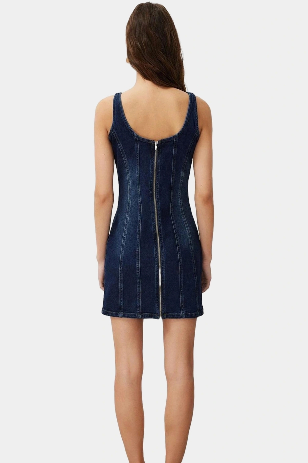Rahat Pamuklu Denim Mini Elbise Fitted Bisiklet Yaka Günlük Stil Özenle Seçilmiş Uzun Ömürlü
