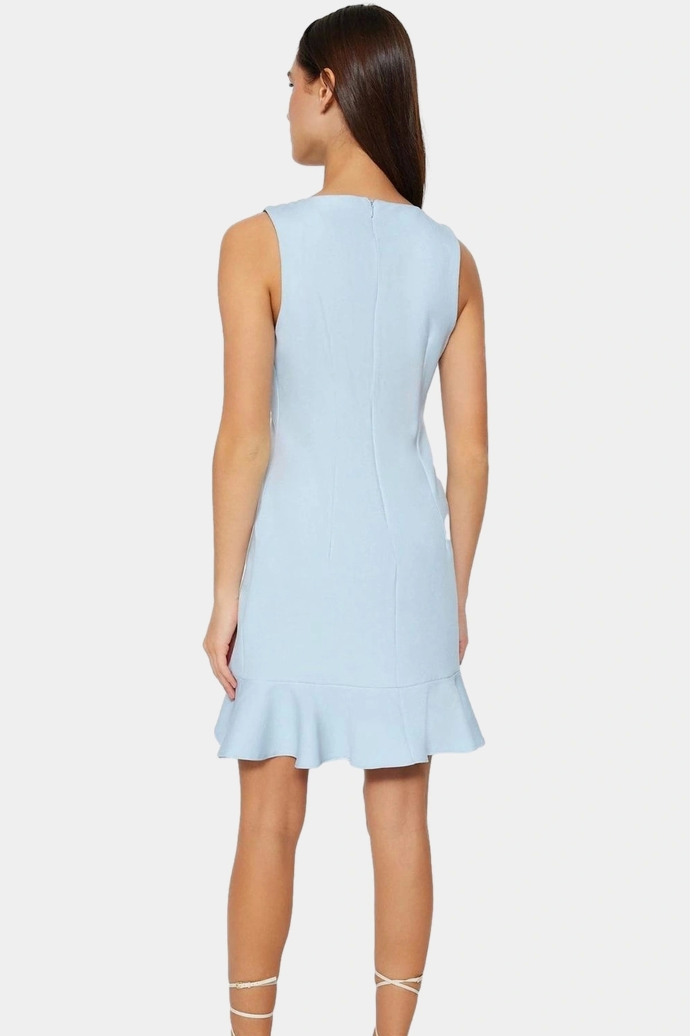 Finike Dokuma Mini Elbise A Line Kesim V Yaka Düğmeli Polyester Karışımlı Modern Stil