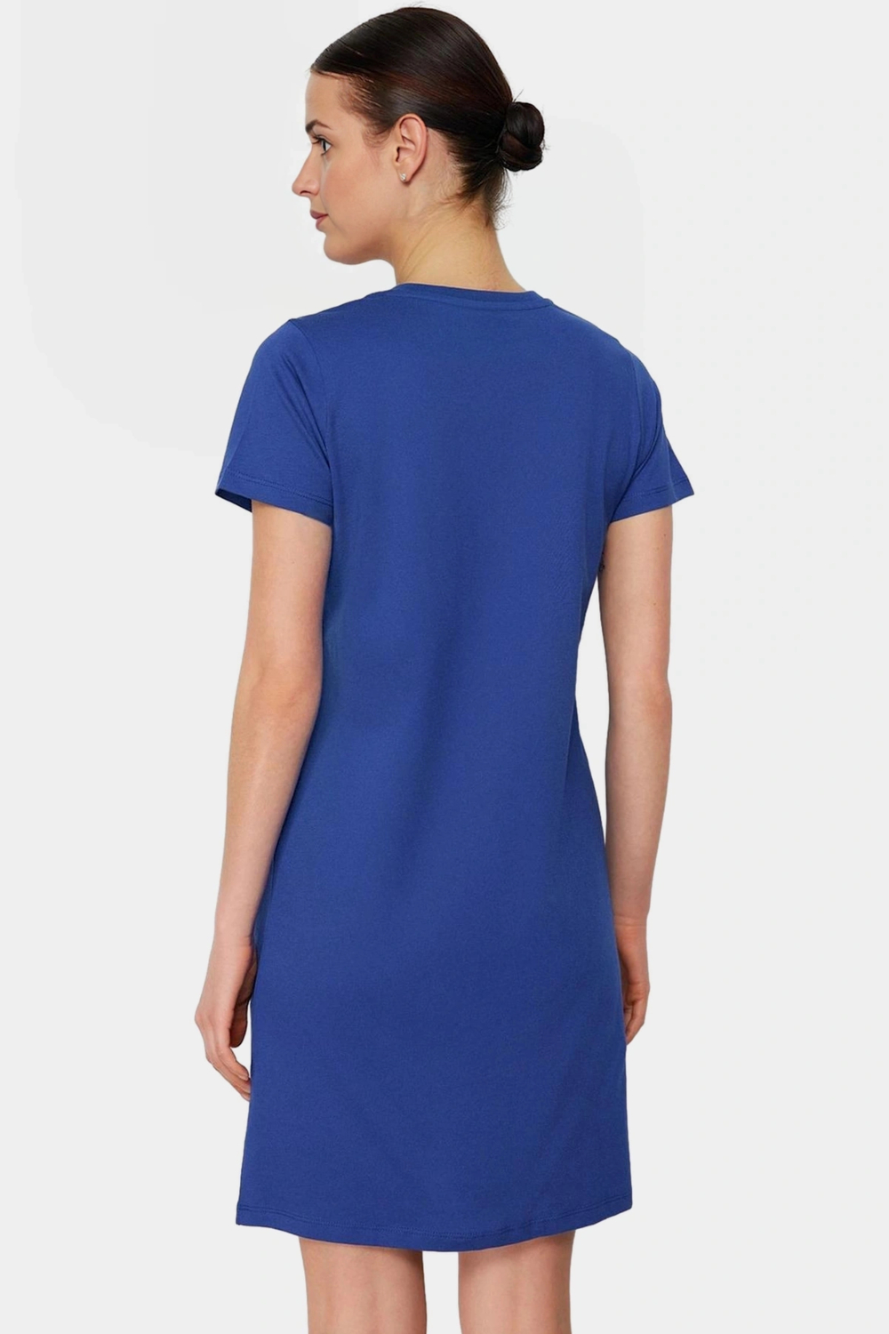 Pamuklu T shirt Elbise A line Cep Detaylı Kısa Kol Bisiklet Yaka Günlük Kullanım İçin