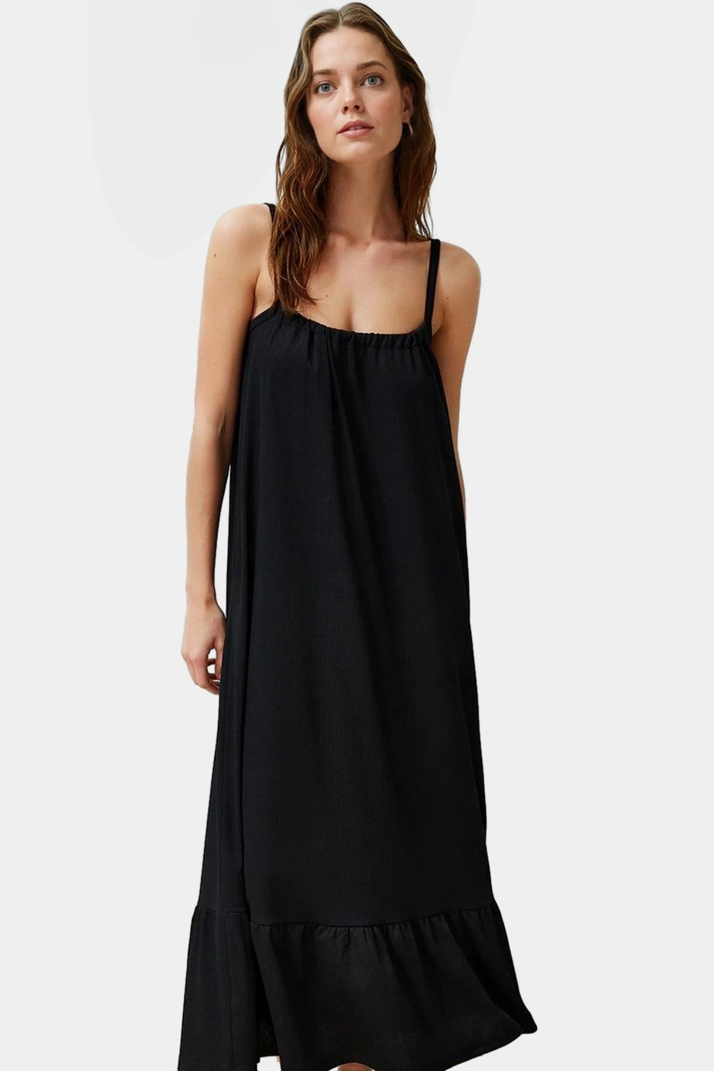 A Line Maxi Elbise Bürümcük Dokuma Rahat Kalıp Yazlık Uzun Ömürlü Şık Görünüm Modern Stil