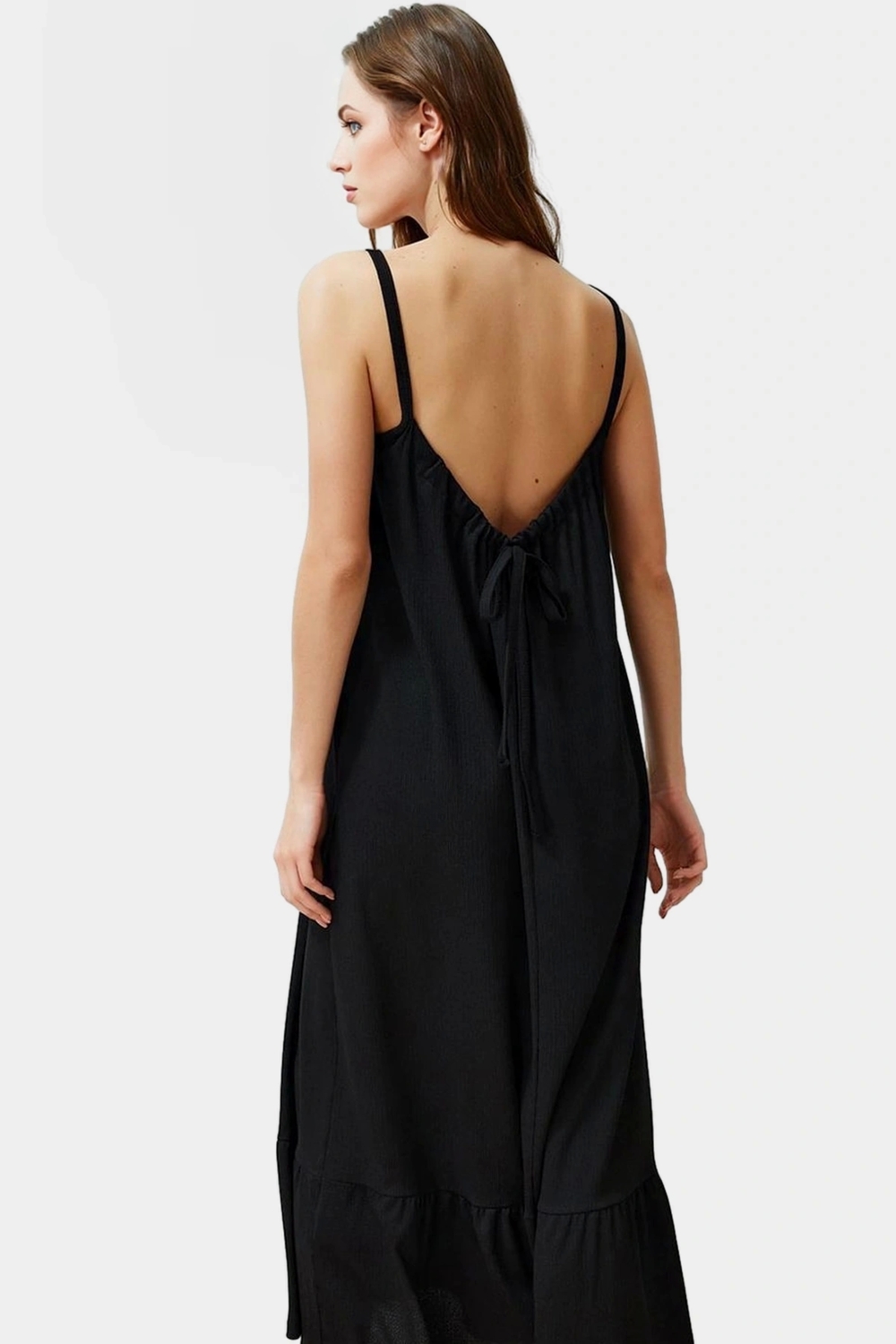 A Line Maxi Elbise Bürümcük Dokuma Rahat Kalıp Yazlık Uzun Ömürlü Şık Görünüm Modern Stil