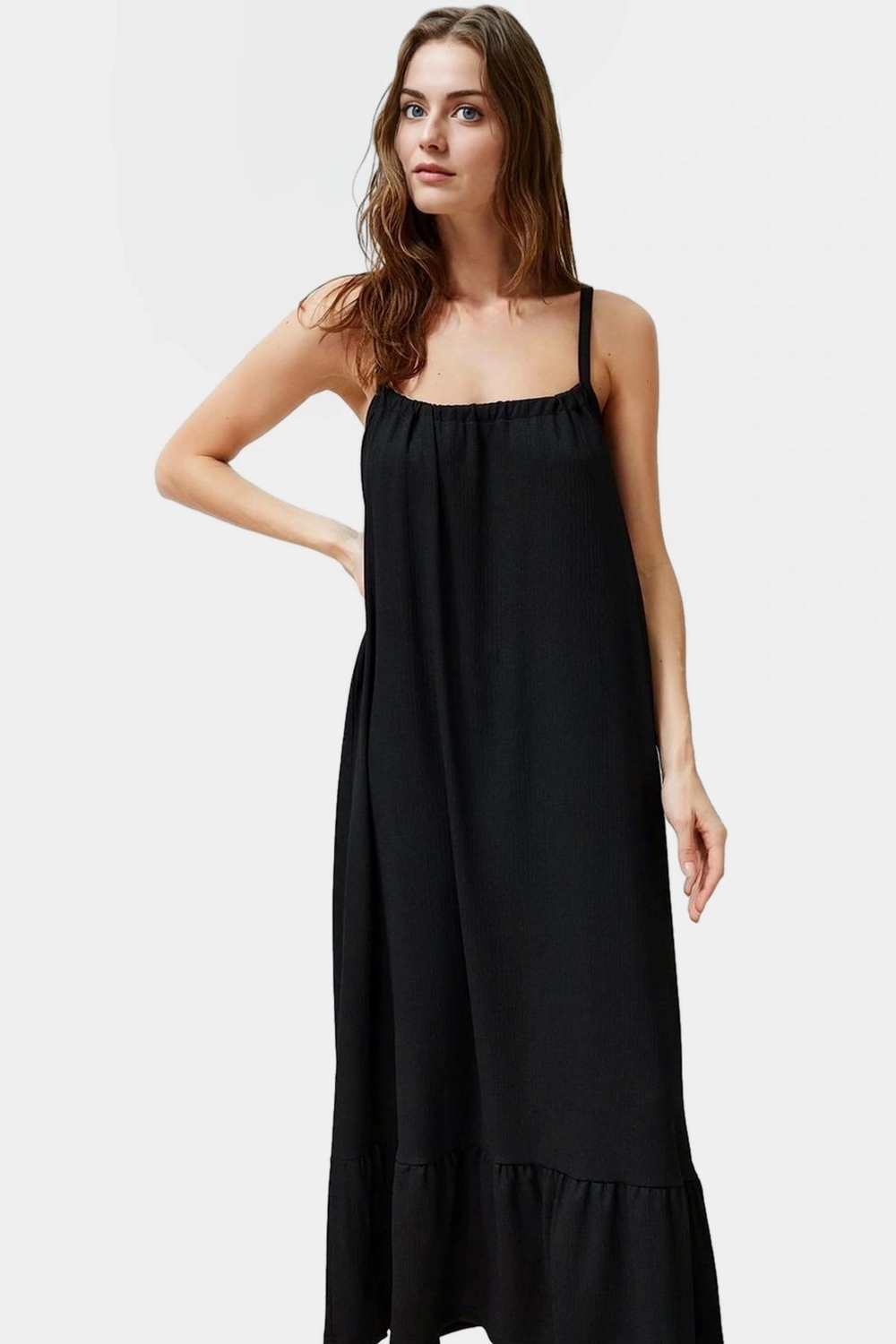 A Line Maxi Elbise Bürümcük Dokuma Rahat Kalıp Yazlık Uzun Ömürlü Şık Görünüm Modern Stil