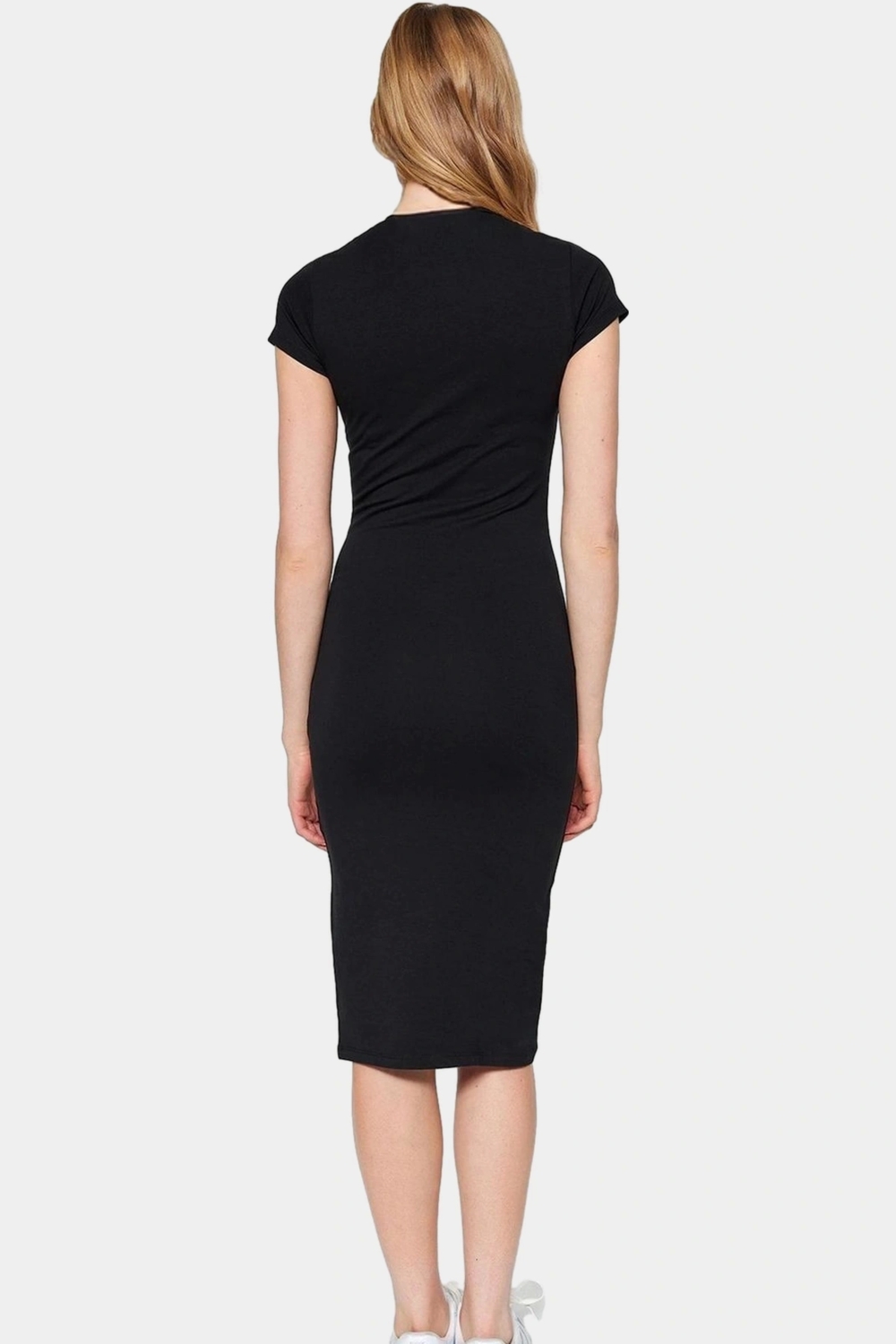 97 Pamuk 3 Elastan Kadın Bodycon Midi Elbise Rahat Esnek Örme Kumaş Şık Görünüm Konforlu Kesim
