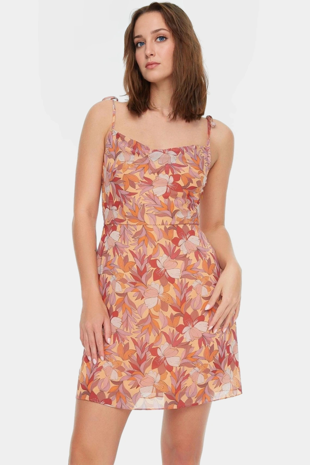 A line Şifon Mini Elbise Çiçek Desenli Polyester Yazlık Günlük Kullanım İçin Uzun Ömürlü