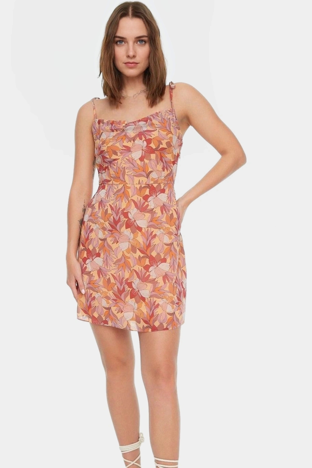 A line Şifon Mini Elbise Çiçek Desenli Polyester Yazlık Günlük Kullanım İçin Uzun Ömürlü