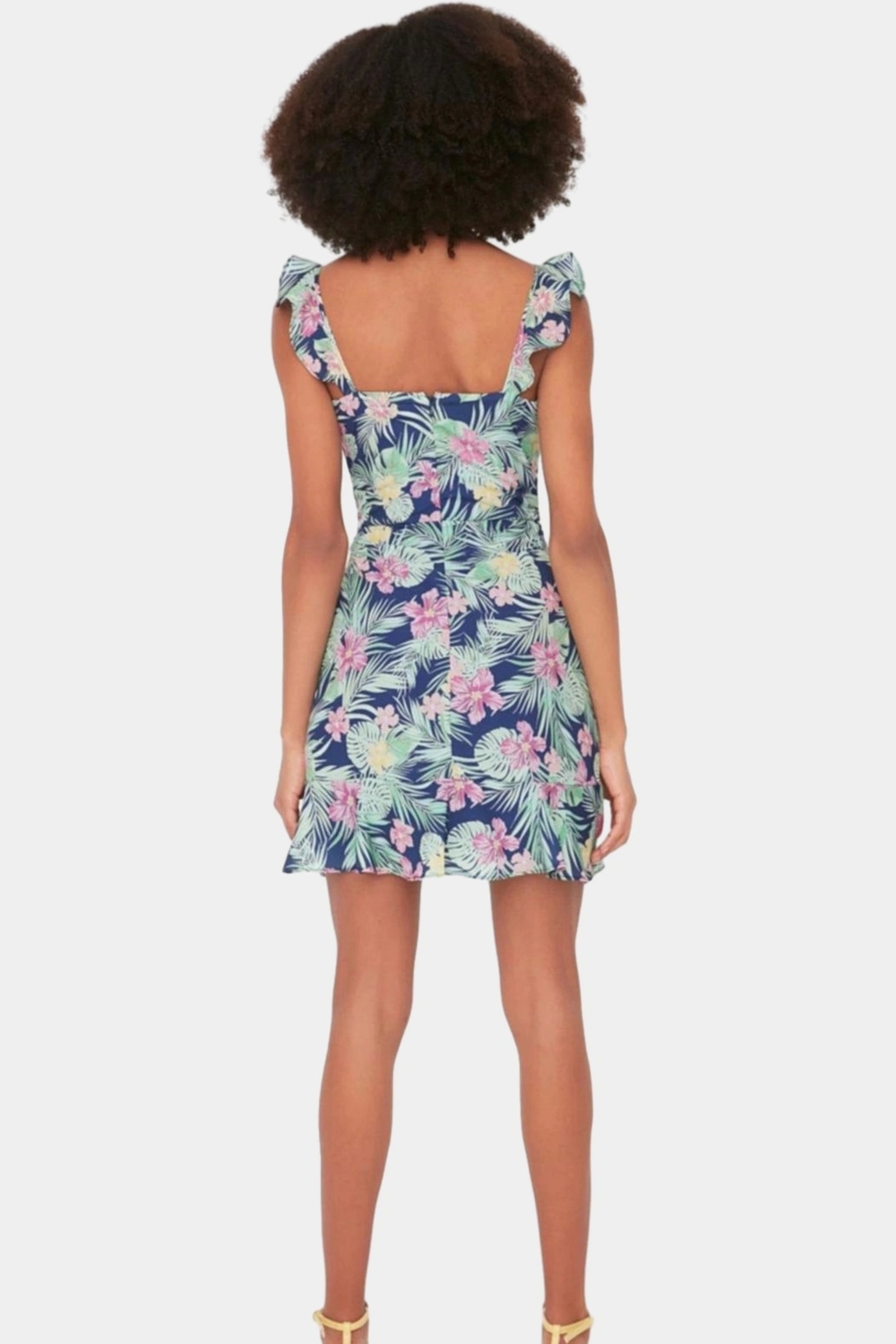 Yazlık Çiçekli Mini Elbise A Line Kare Yaka Moss Krep Polyester Rahat Ve Şık