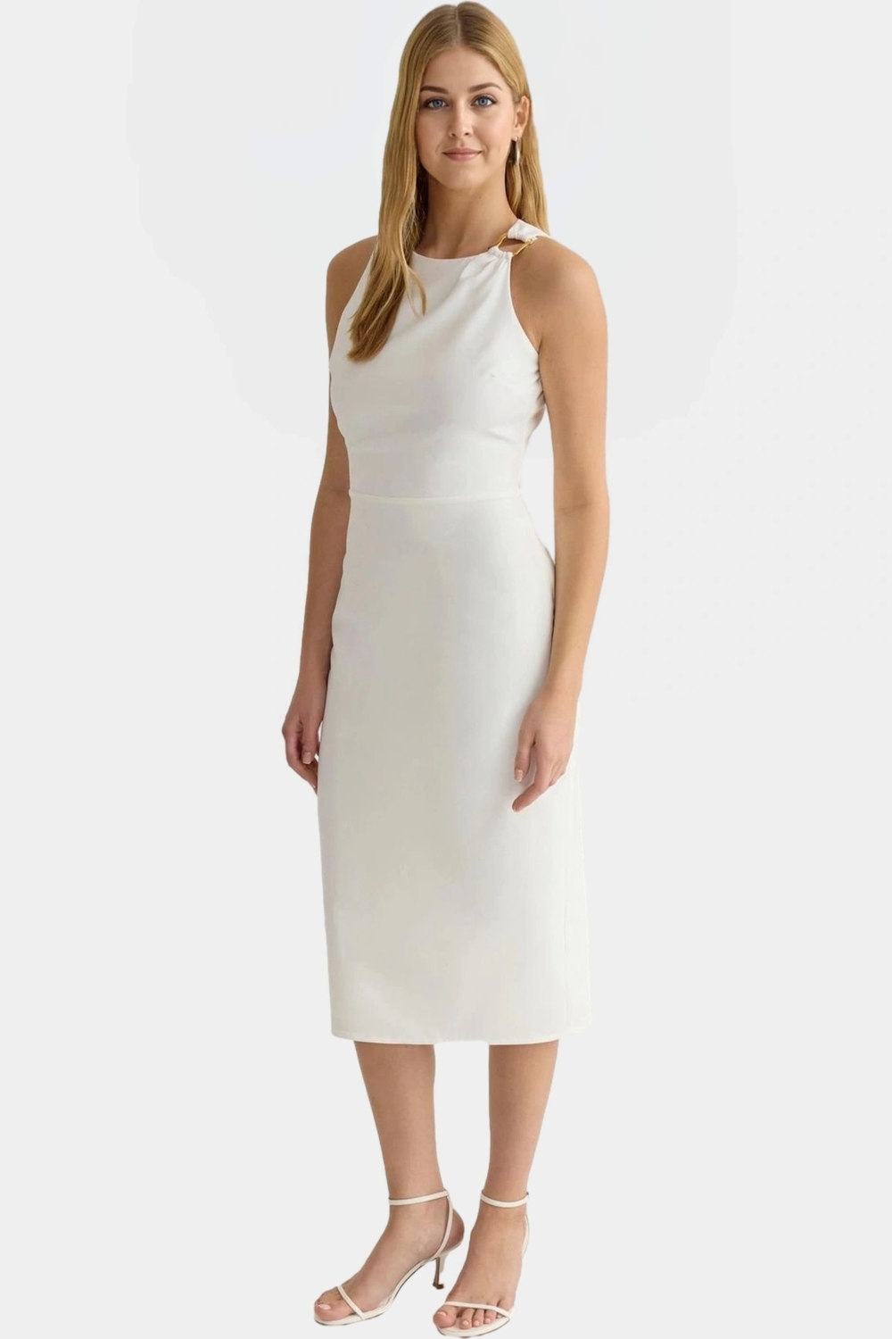 Bodycon Midi Elbise Şık Halter Yaka Nefes Alan Dokuma Kumaş Günlük ve Özel Günler İçin