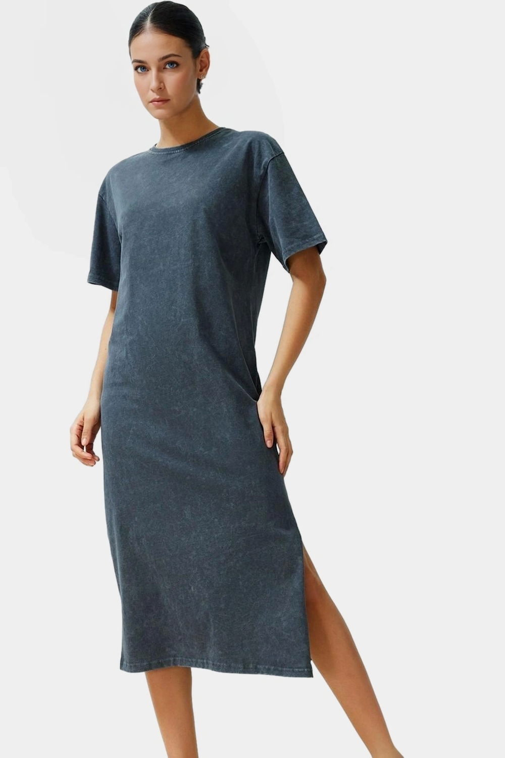 Pamuklu Örme Midi T shirt Elbise Rahat Şık ve Günlük Özel Tasarım Konforlu Kesim Yüksek Kalite