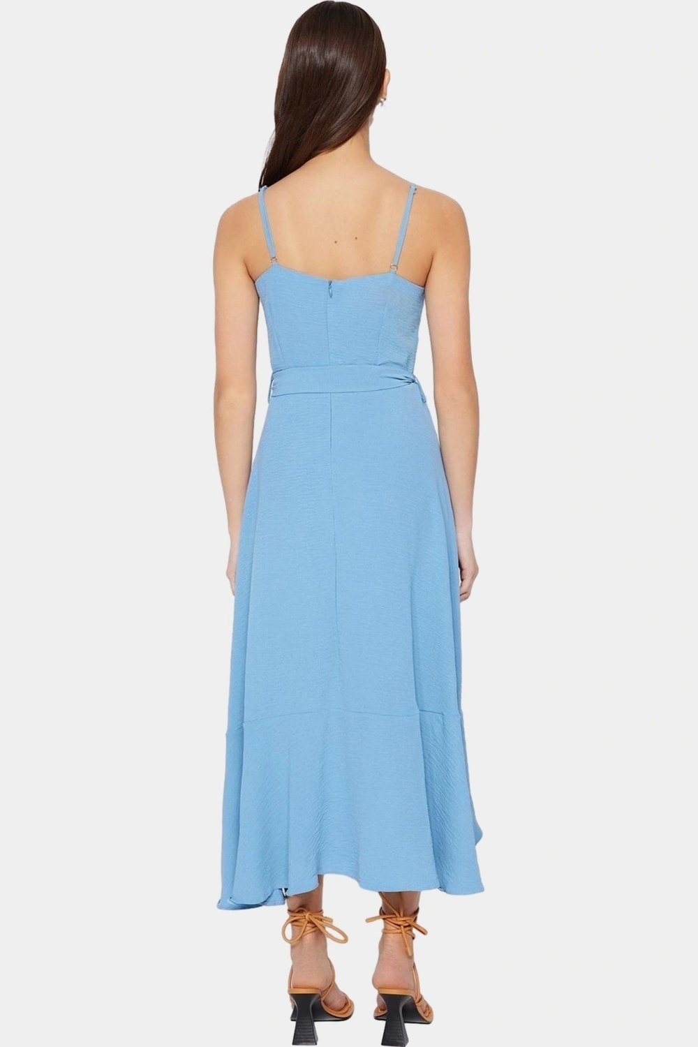 Yazlık A Line Kolsuz Maxi Elbise Aerobin Dokuma Kuşak Detayı Polyester Kumaş Trend Tasarım