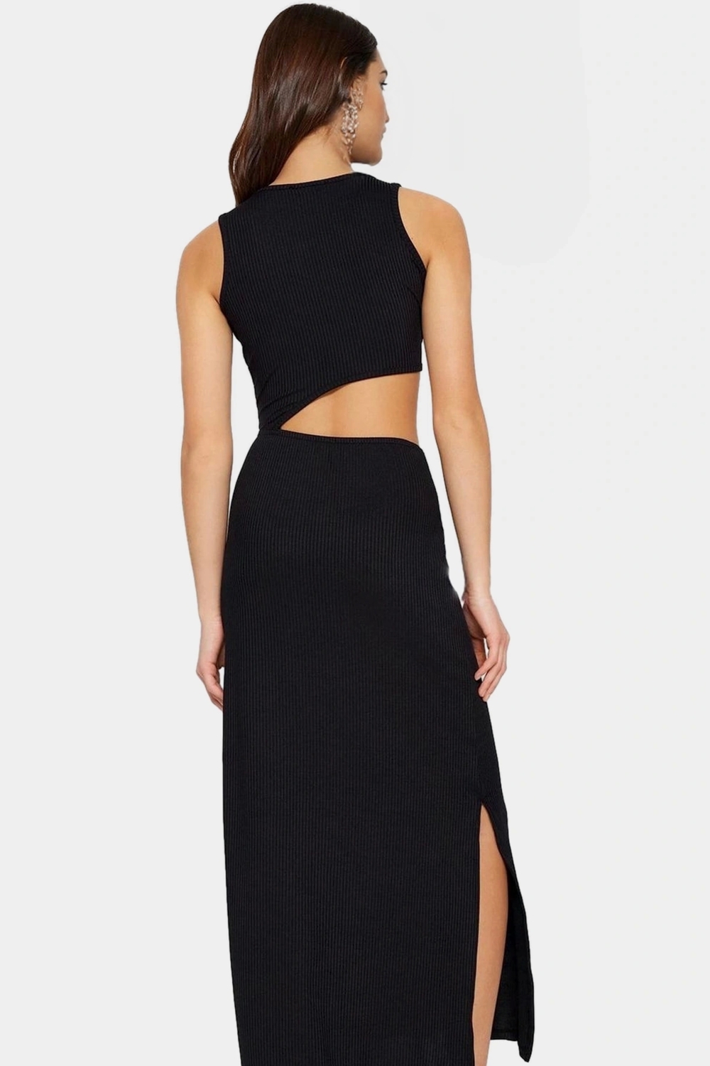 Cut Out Maxi Elbise Bodycon Kalıp Örme Kumaş Bisiklet Yaka Günlük Kullanım İçin
