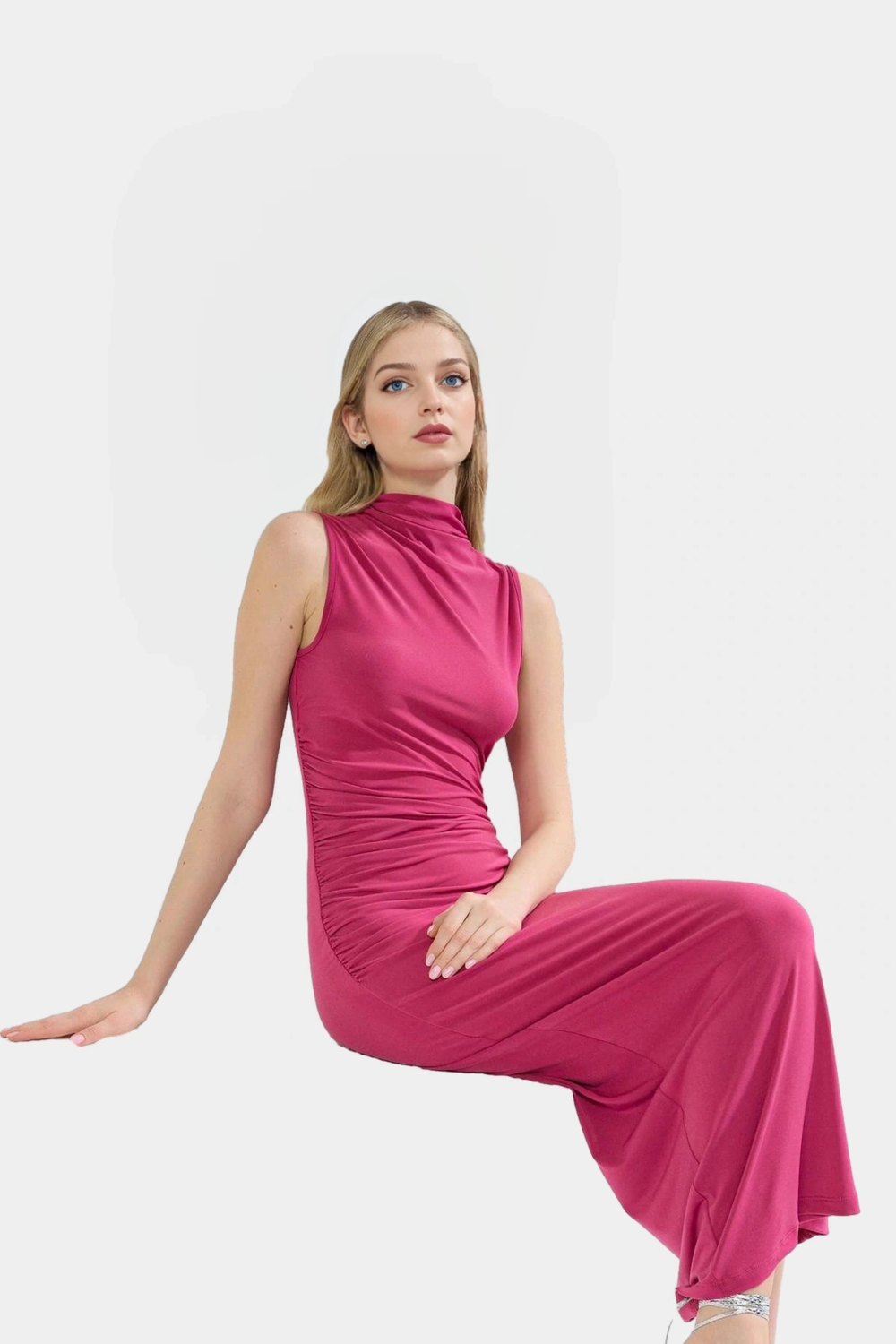 Örme Kumaş Bodycon Maxi Elbise Dik Yaka Günlük Casual Seçkin Malzeme Yüksek Kalite Dayanıklı