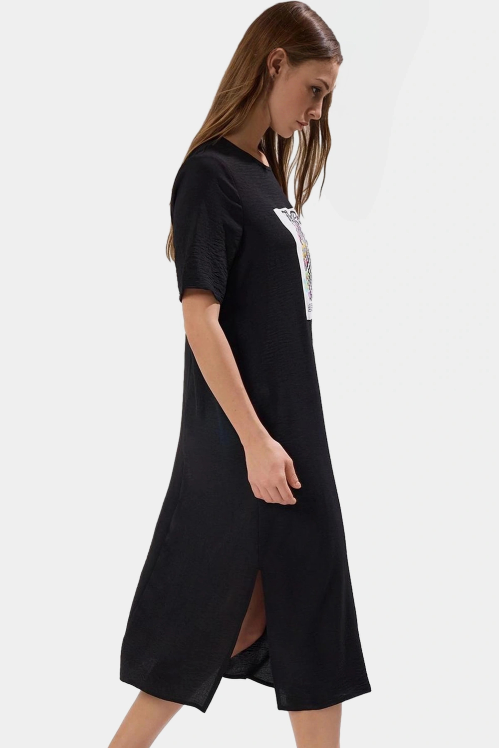 Rahat Kesim Polyester Midi Elbise Bisiklet Yaka Düz Desen Günlük Stil Kullanım İçin