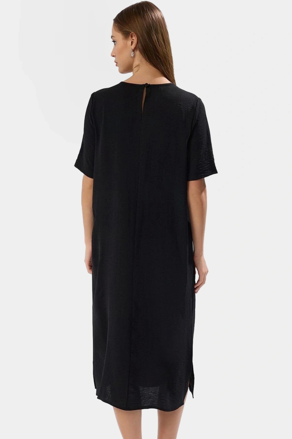 Rahat Kesim Polyester Midi Elbise Bisiklet Yaka Düz Desen Günlük Stil Kullanım İçin