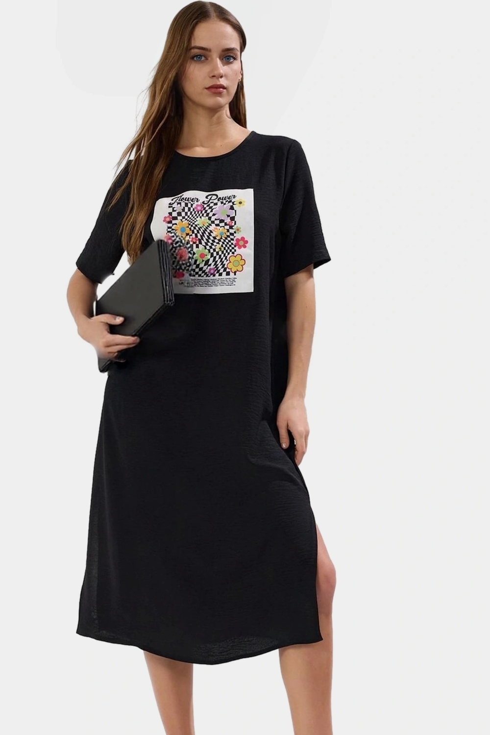 Rahat Kesim Polyester Midi Elbise Bisiklet Yaka Düz Desen Günlük Stil Kullanım İçin