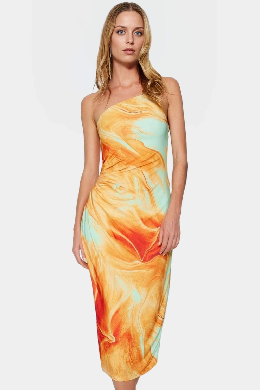Nefes Alan Örme Midi Elbise Kolsuz Bodycon Kalıp Polyester Elastan Günlük Şıklık Özenle Seçilmiş