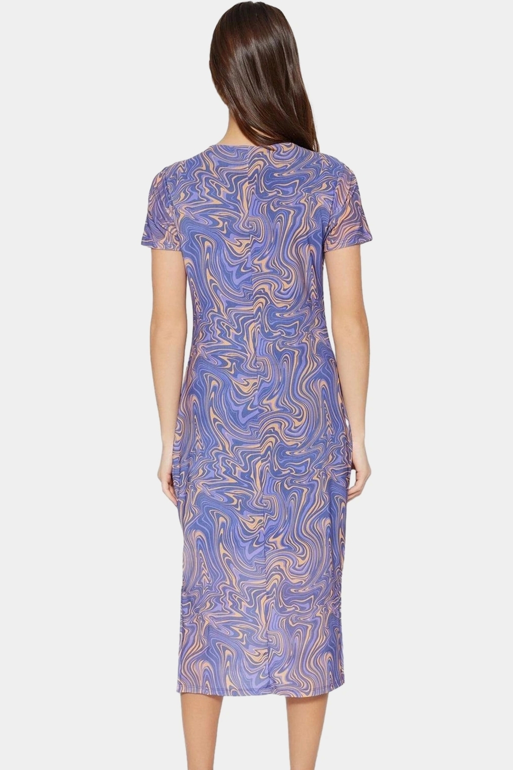 Soyut Desenli Bodycon Midi Elbise Nefes Alan Polyester Elastan Kumaş Dayanıklı Malzeme