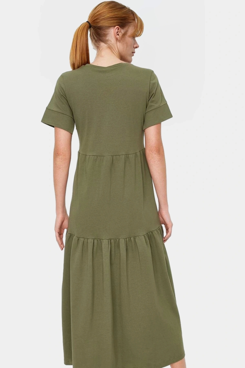 Rahat Pamuklu Maxi Elbise Yazlık A line Bisiklet Yaka Kısa Kollu Tasarım Modern Stil Uzun Ömürlü