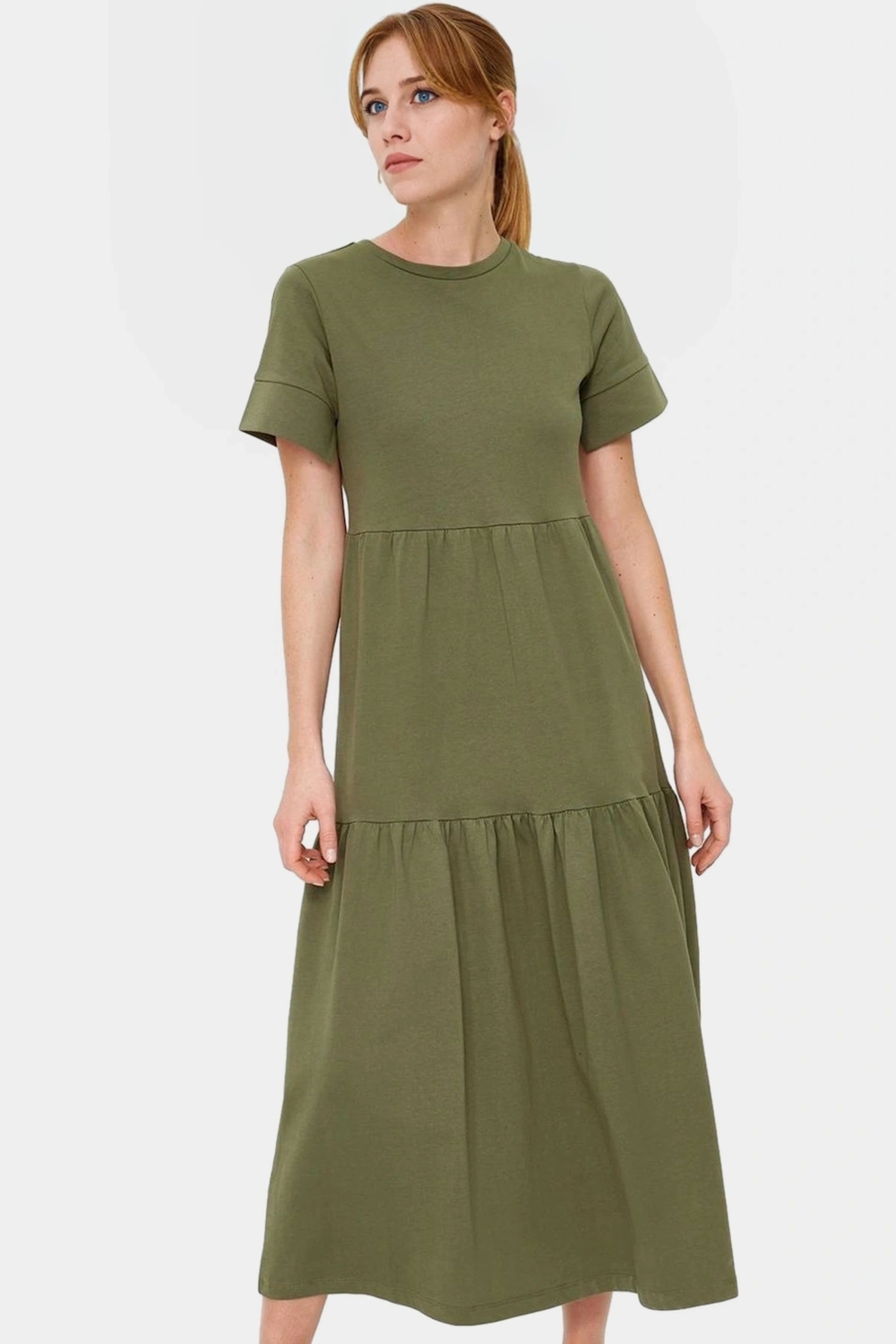 Rahat Pamuklu Maxi Elbise Yazlık A line Bisiklet Yaka Kısa Kollu Tasarım Modern Stil Uzun Ömürlü