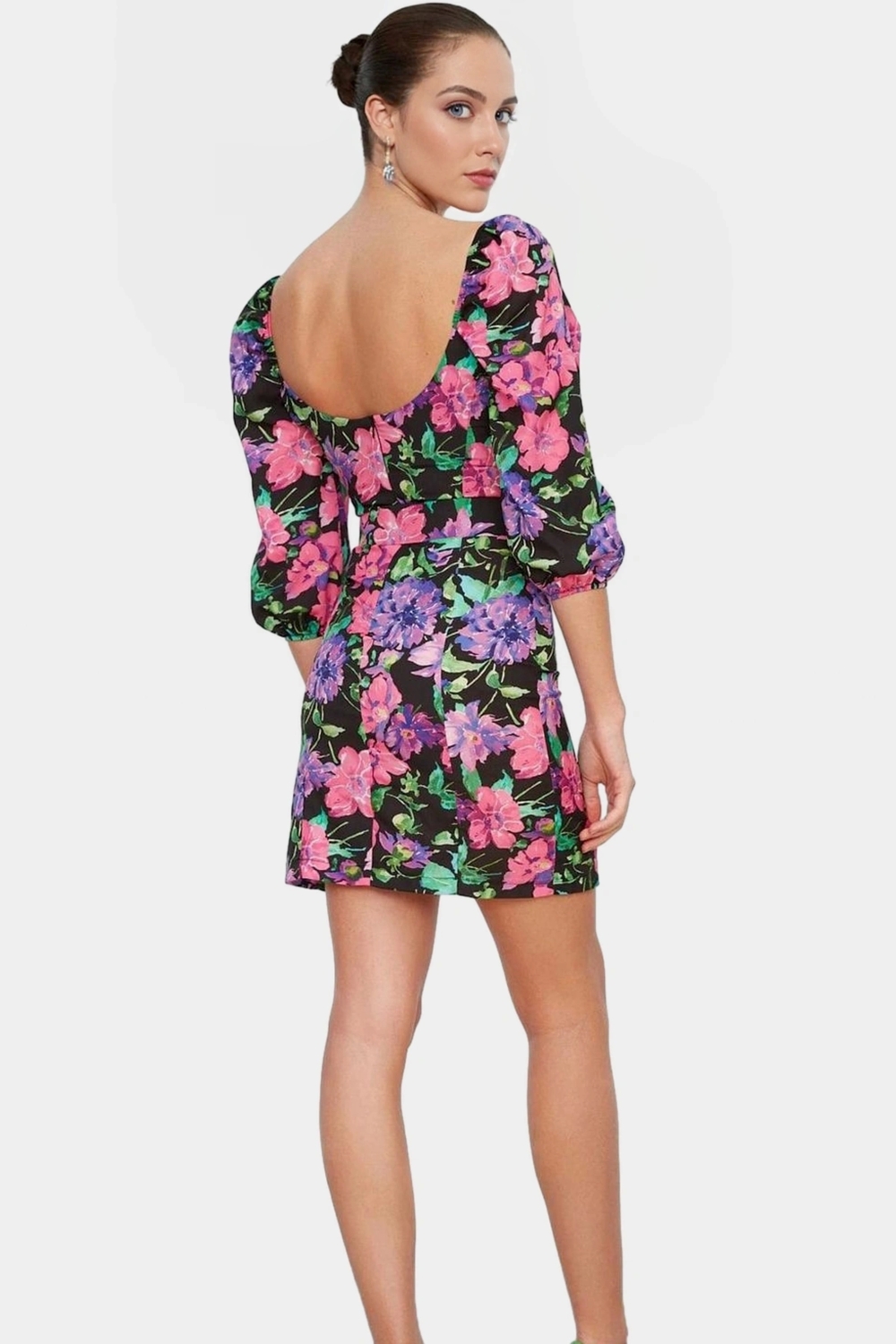 Bodycon Mini Elbise Polyester Queen Crep Dokuma Truvakar Kol Kemerli Profesyonel Görünüm