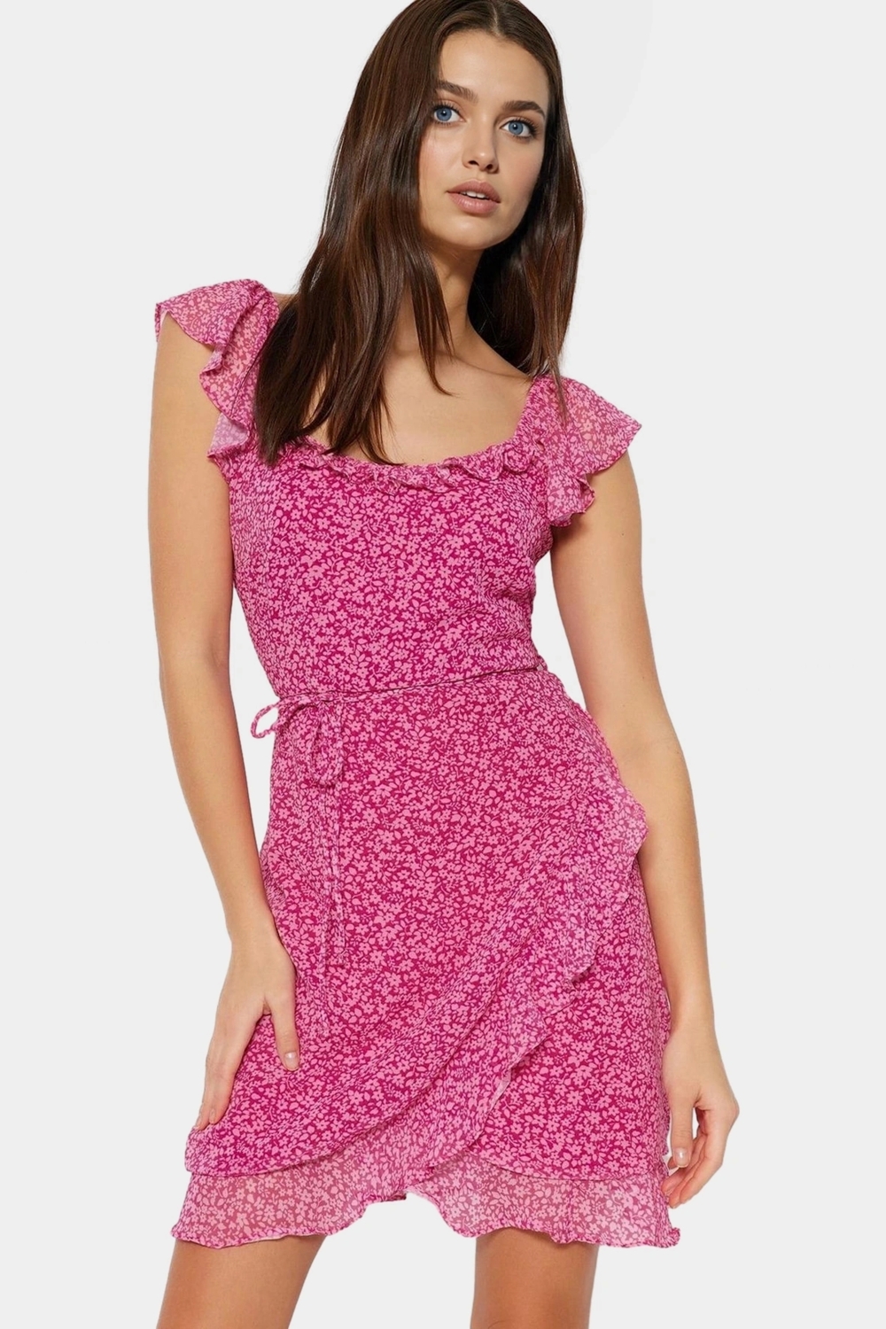 A line Şifon Elbise Çiçek Desenli Kısa Astarlı Polyester Kaliteli İşçilik Dayanıklı Malzeme