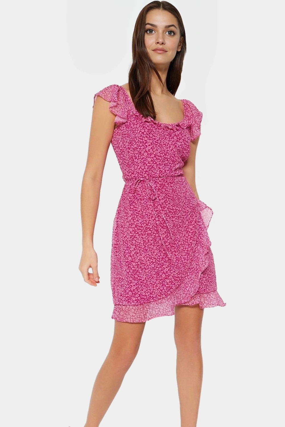A line Şifon Elbise Çiçek Desenli Kısa Astarlı Polyester Kaliteli İşçilik Dayanıklı Malzeme