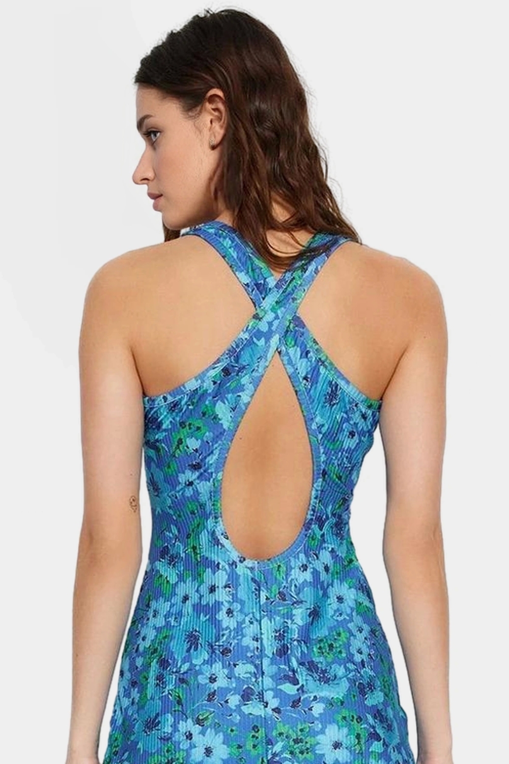 Çiçekli Bodycon Midi Elbise Rahat Nefes Alabilir Polyester Kaşkorse Kumaş Şık Görünüm