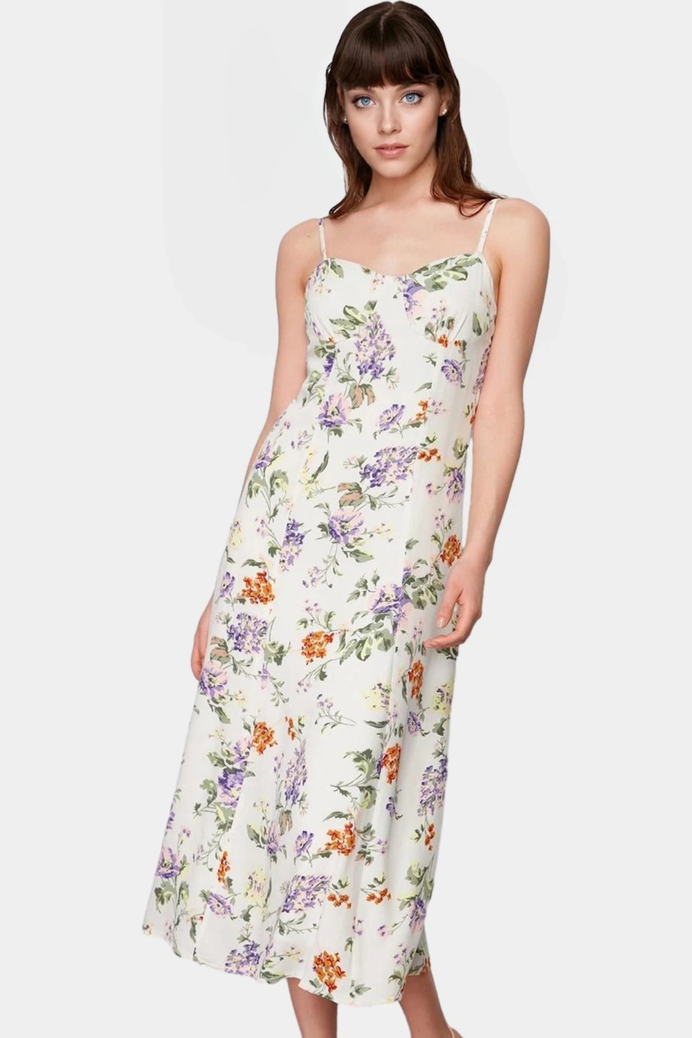 Çiçek Desenli A line Midi Elbise %Polyester Yazlık Rahat Zarifane Tasarım