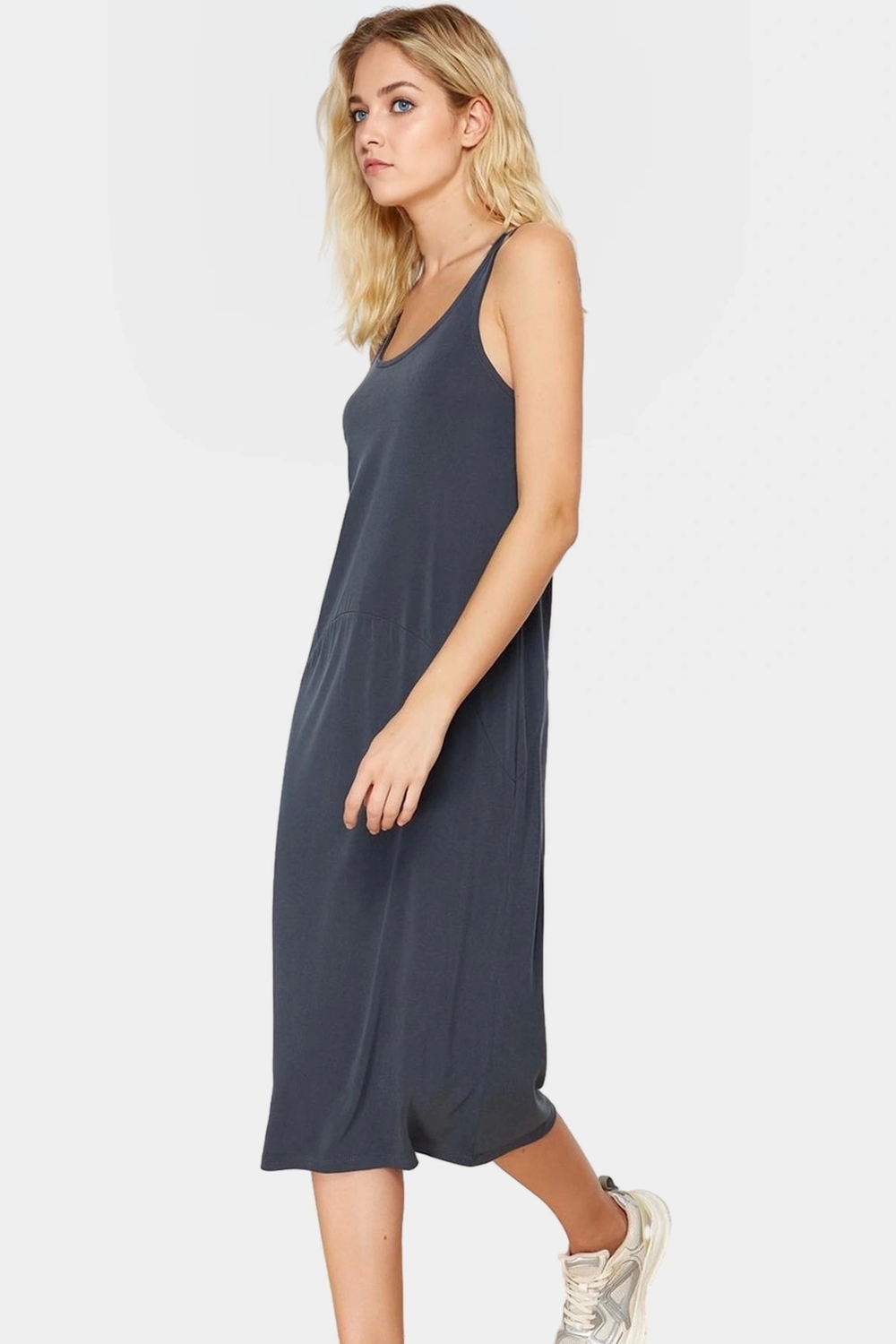 Rahat Modal Elbise Havuz Yaka Midi Boy Örme Kumaş Günlük Kullanım Mükemmel Uyum Modern Stil