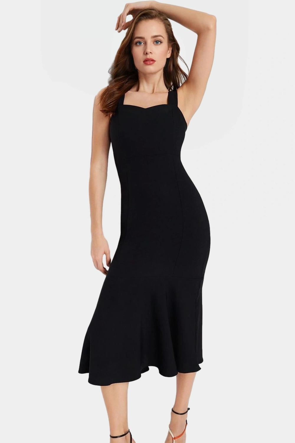 Yazlık Midi Elbise Bodycon Kalıp Kalp Yaka Rahat Polyester Kumaş Trend Tasarım