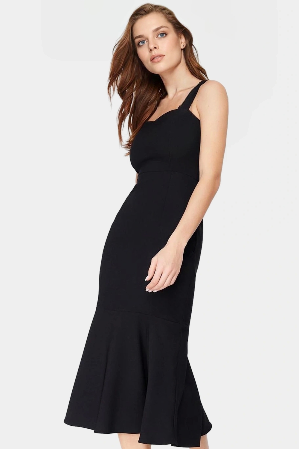 Yazlık Midi Elbise Bodycon Kalıp Kalp Yaka Rahat Polyester Kumaş Trend Tasarım