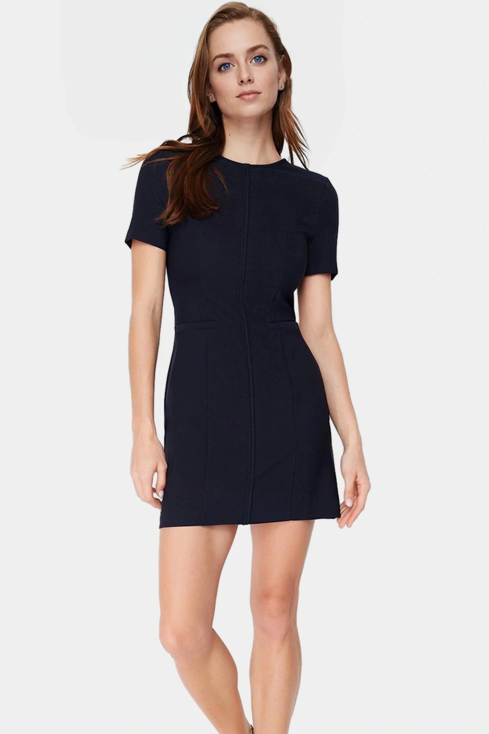 Yazlık Mini Elbise Nefes Alan Polyester Bodycon Bisiklet Yaka Kısa Kollu Cepsiz