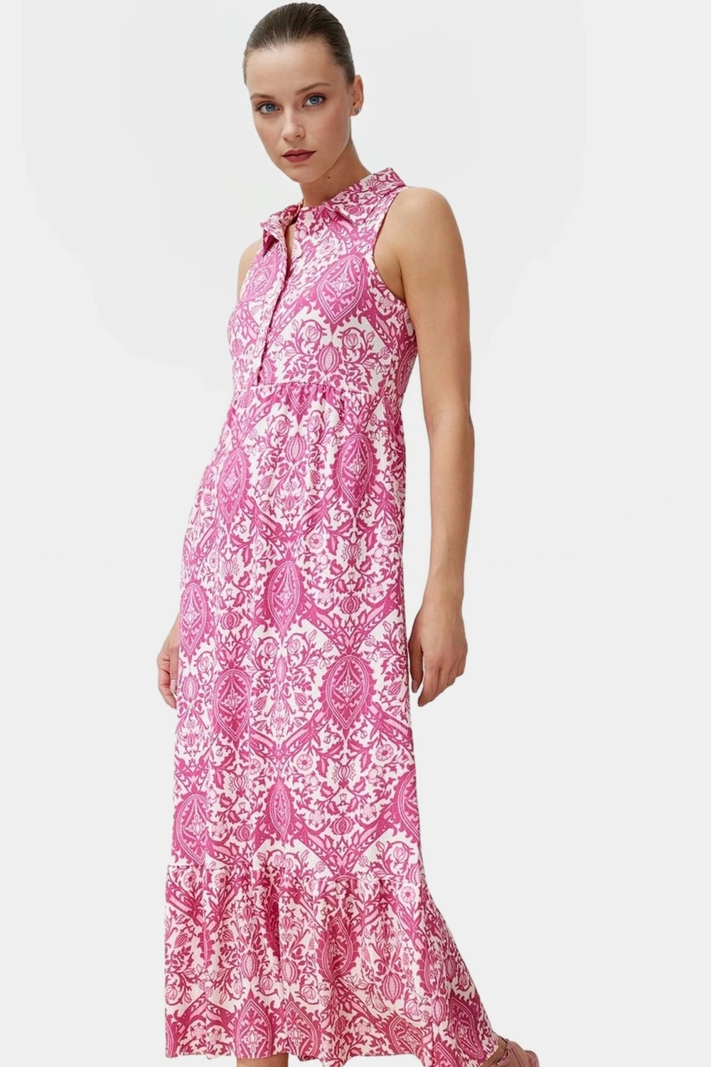 Çok Desenli A line Maxi Elbise Rahat Yazlık Örme Kumaş Modern Stil Premium Kalite