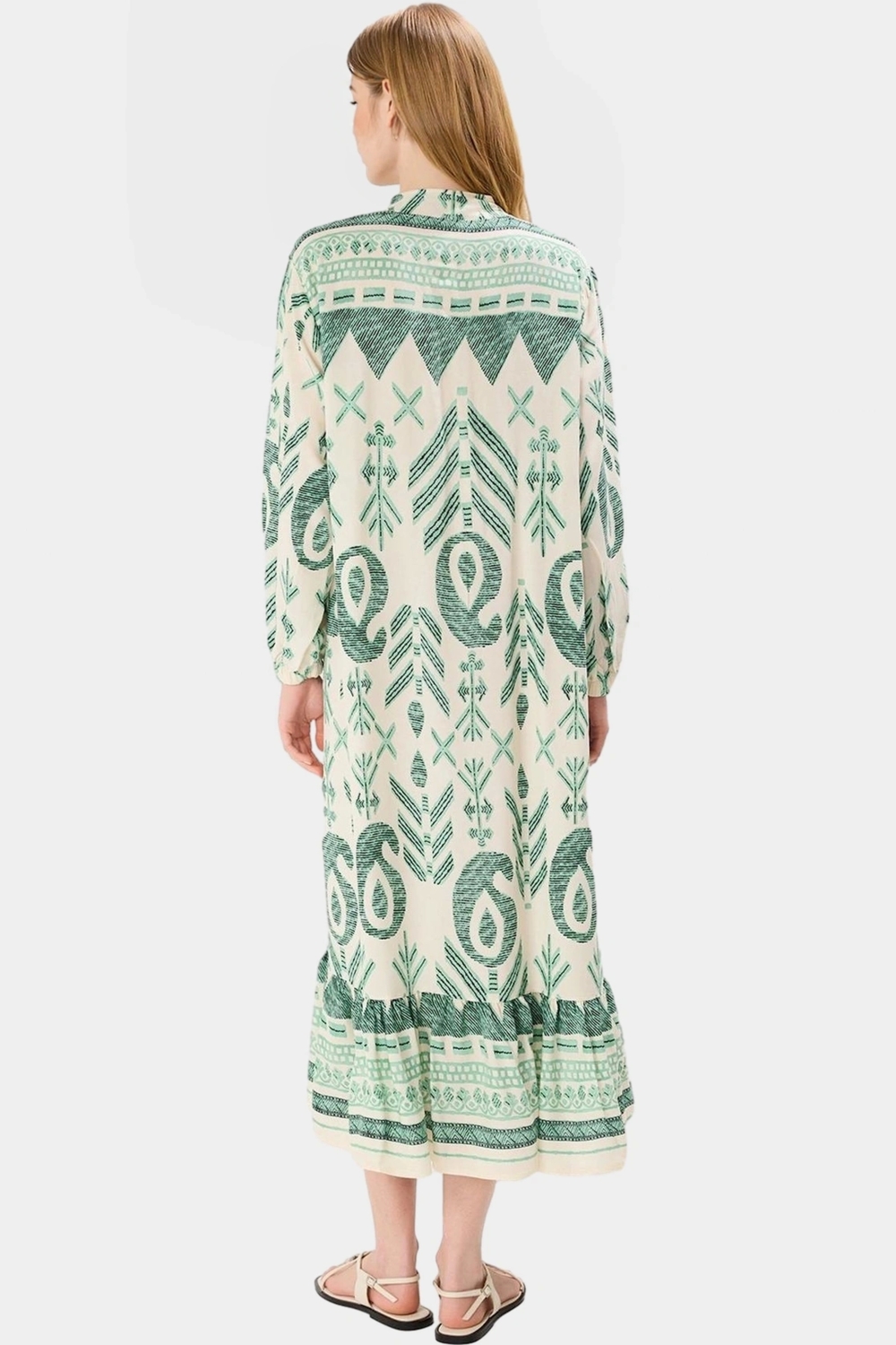 Polyester Shally Dokuma Elbise Midi Boy Truvakar Kol Geniş Kesim Modern Stil Seçkin Malzeme