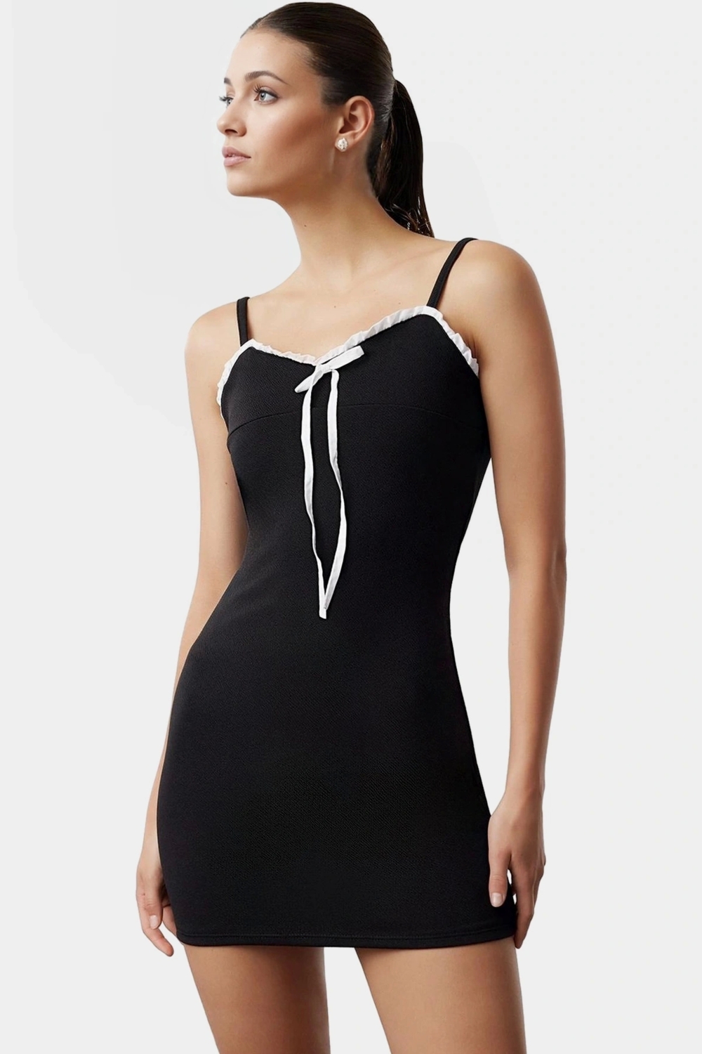 Bodycon Mini Örme Elbise Kolsuz Fiyonklu Polyester Kumaş Rahat Kullanım Mükemmel Uyum