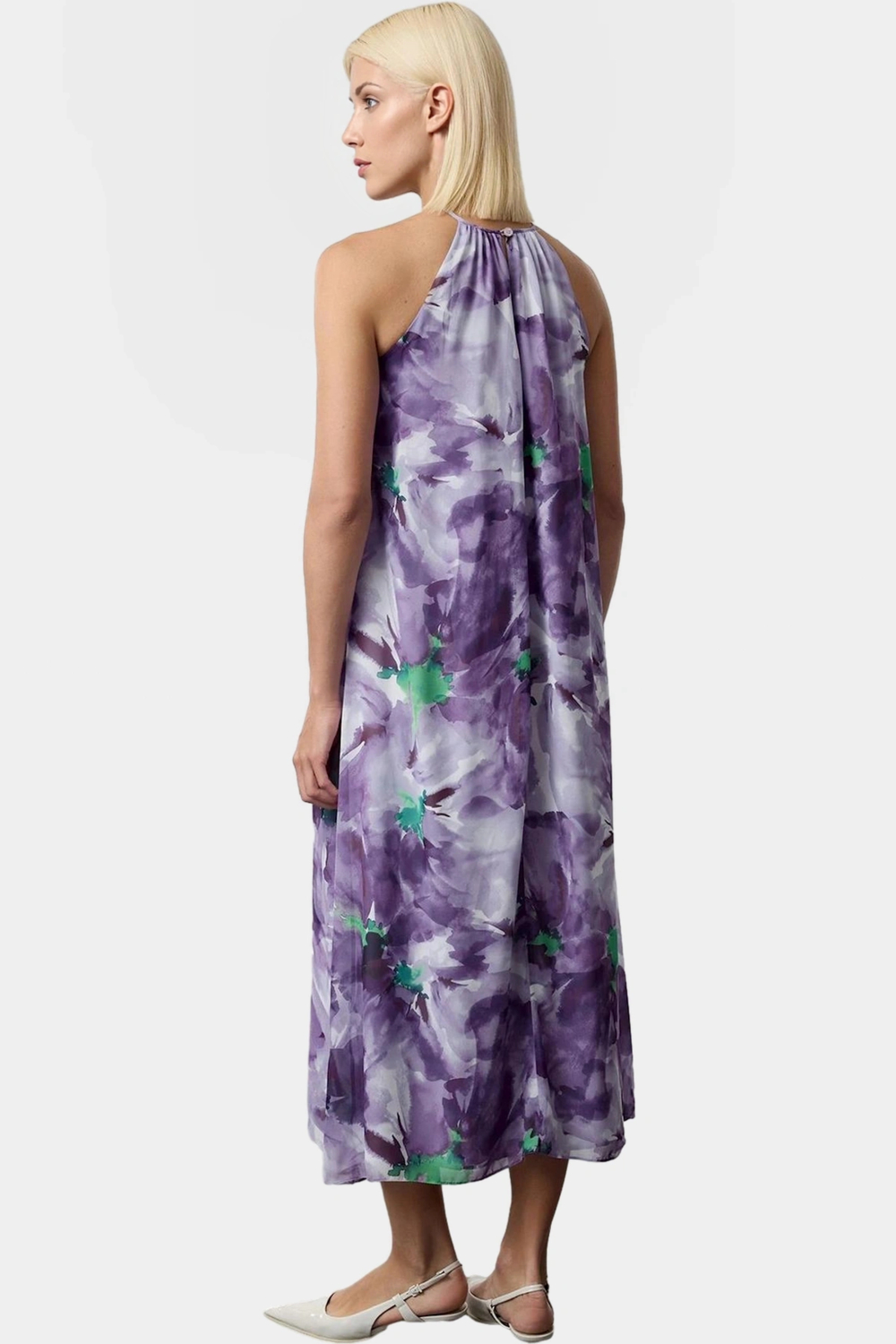 Çiçekli Shift Maxi Elbise Şifon Kumaş Halter Yaka Yazlık Kaliteli İşçilik