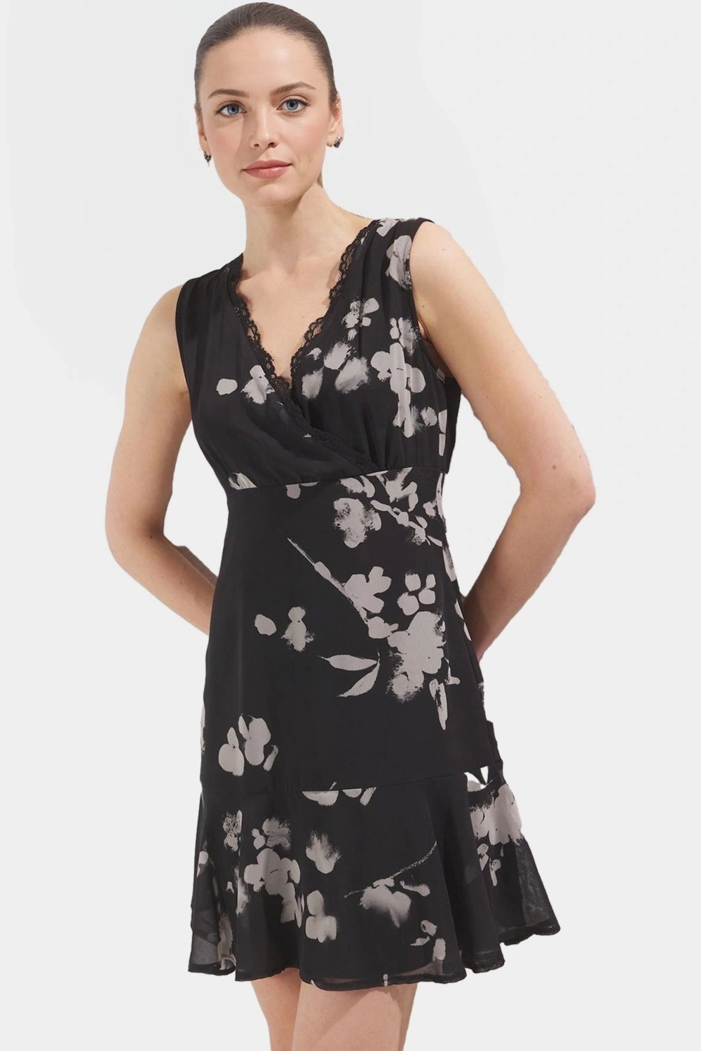 A line Şifon Mini Elbise Çiçek Desenli  Polyester Profesyonel Görünüm Seçkin Malzeme