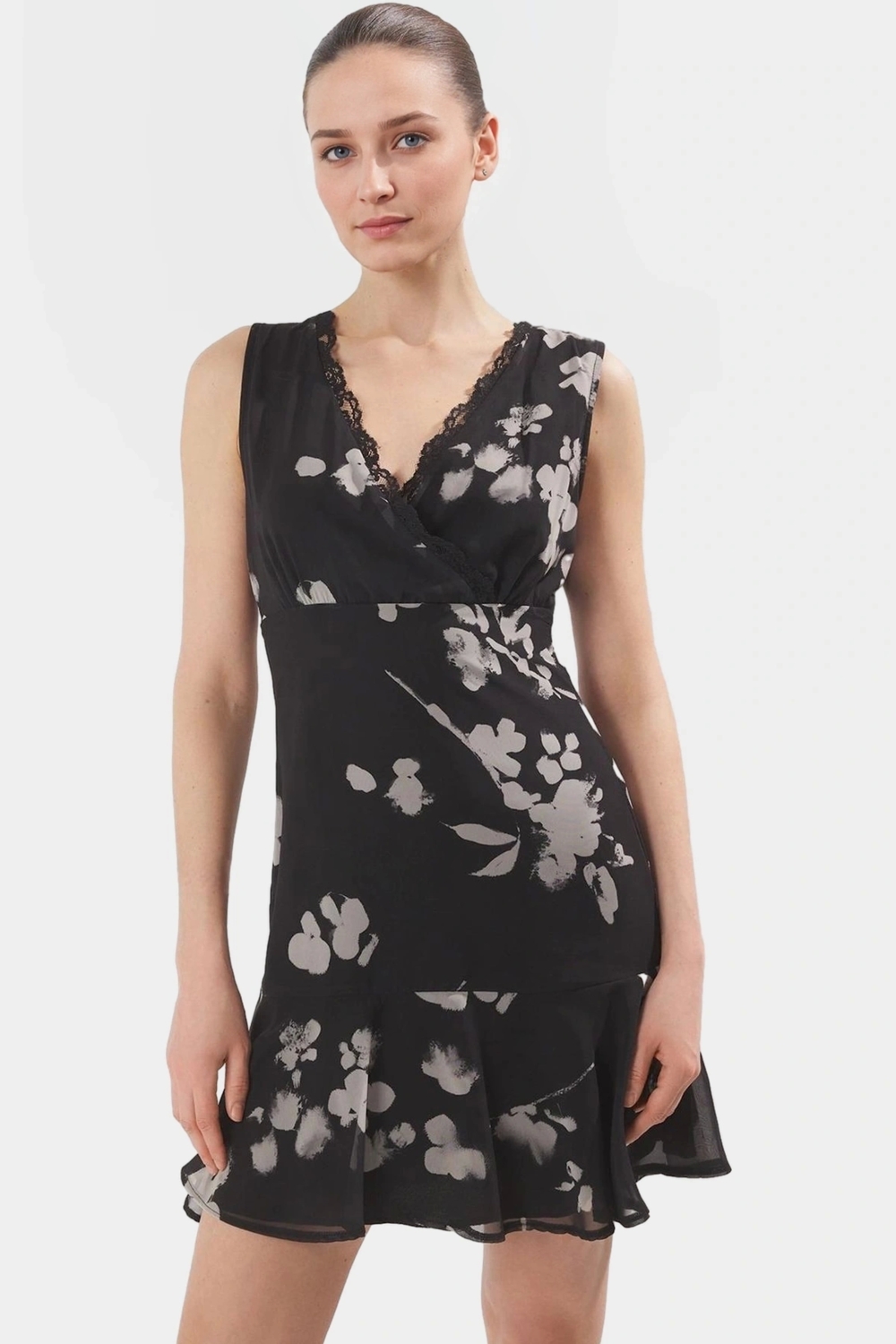 A line Şifon Mini Elbise Çiçek Desenli  Polyester Profesyonel Görünüm Seçkin Malzeme