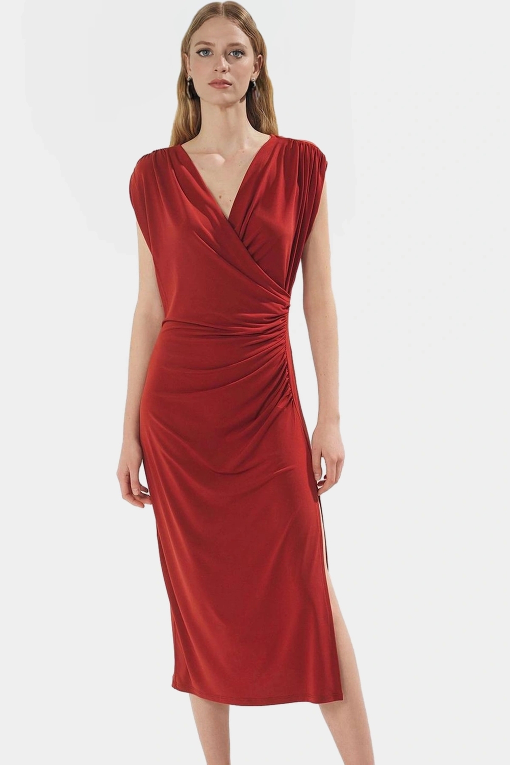 Yazlık Midi Elbise Nefes Alan Örme Kumaş Bodycon Kalıp Kruvaze Rahat Ve Şık Görünüm