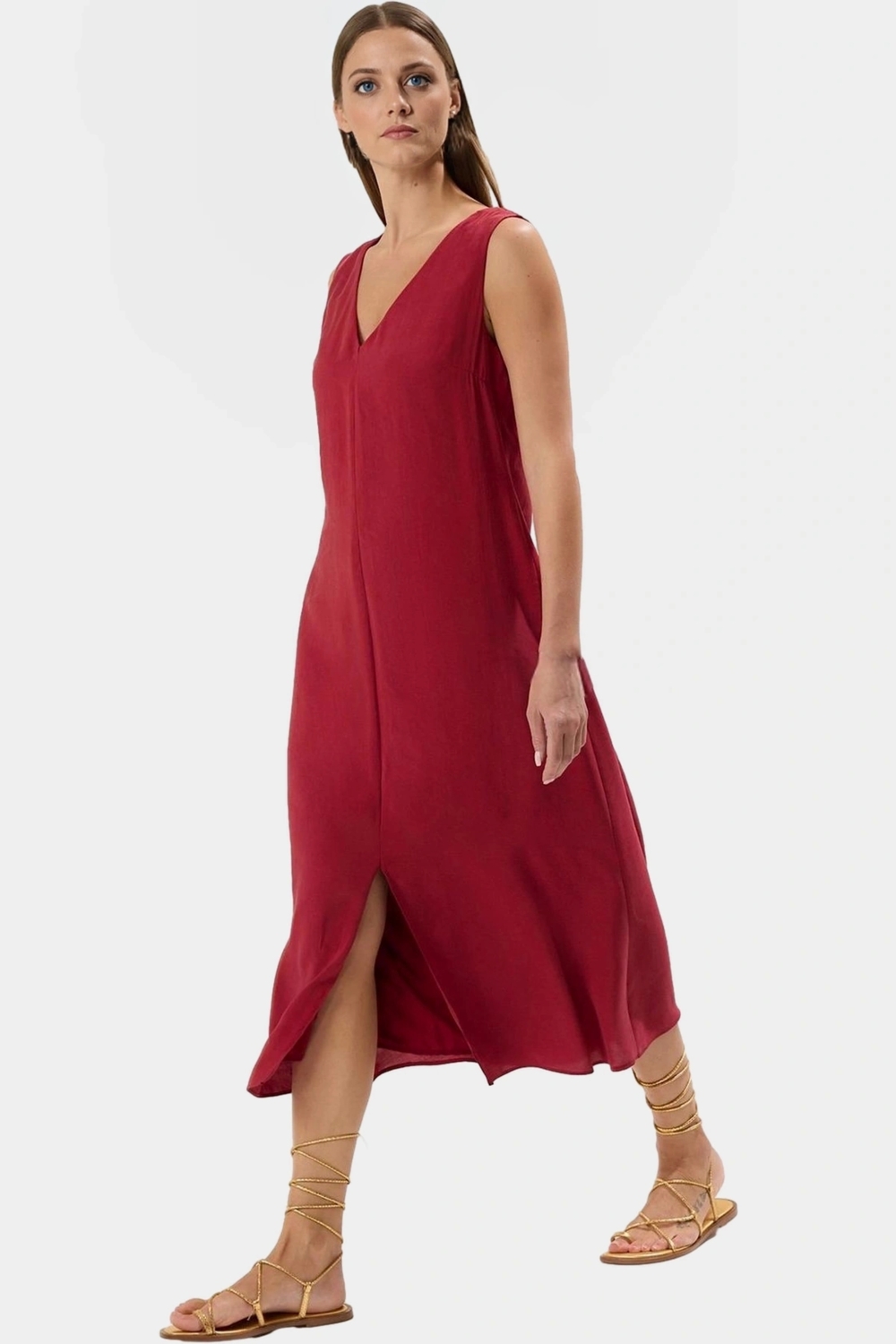 Nefes Alabilir Polyester Dokuma Midi Elbise Rahat Günlük Kullanım Konforlu Kesim Uzun Ömürlü