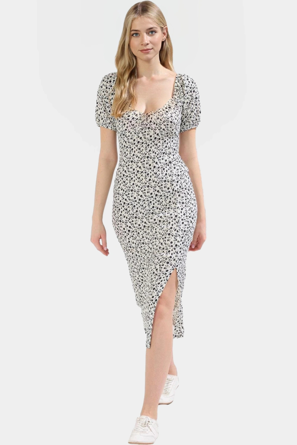 Çiçek Desenli Bodycon Midi Elbise Rahat Ve Şık Günlük Stil Kullanım İçin Özenle Seçilmiş