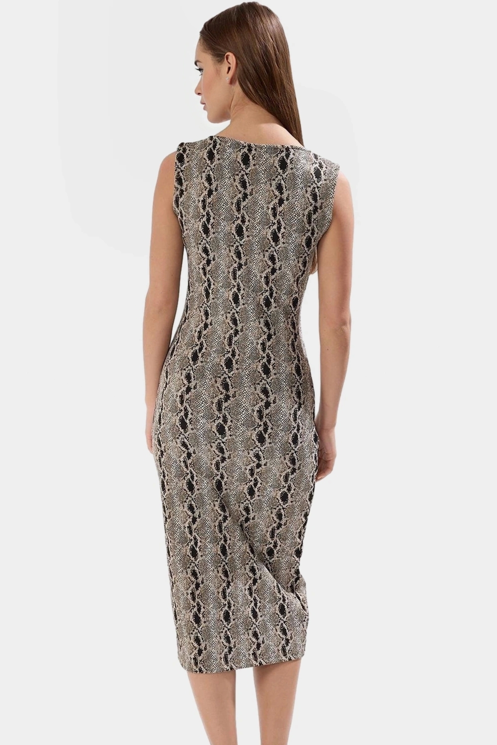 Yazlık Midi Bodycon Elbise Örme Kumaş Animal Desen Kare Yaka Trend Tasarım
