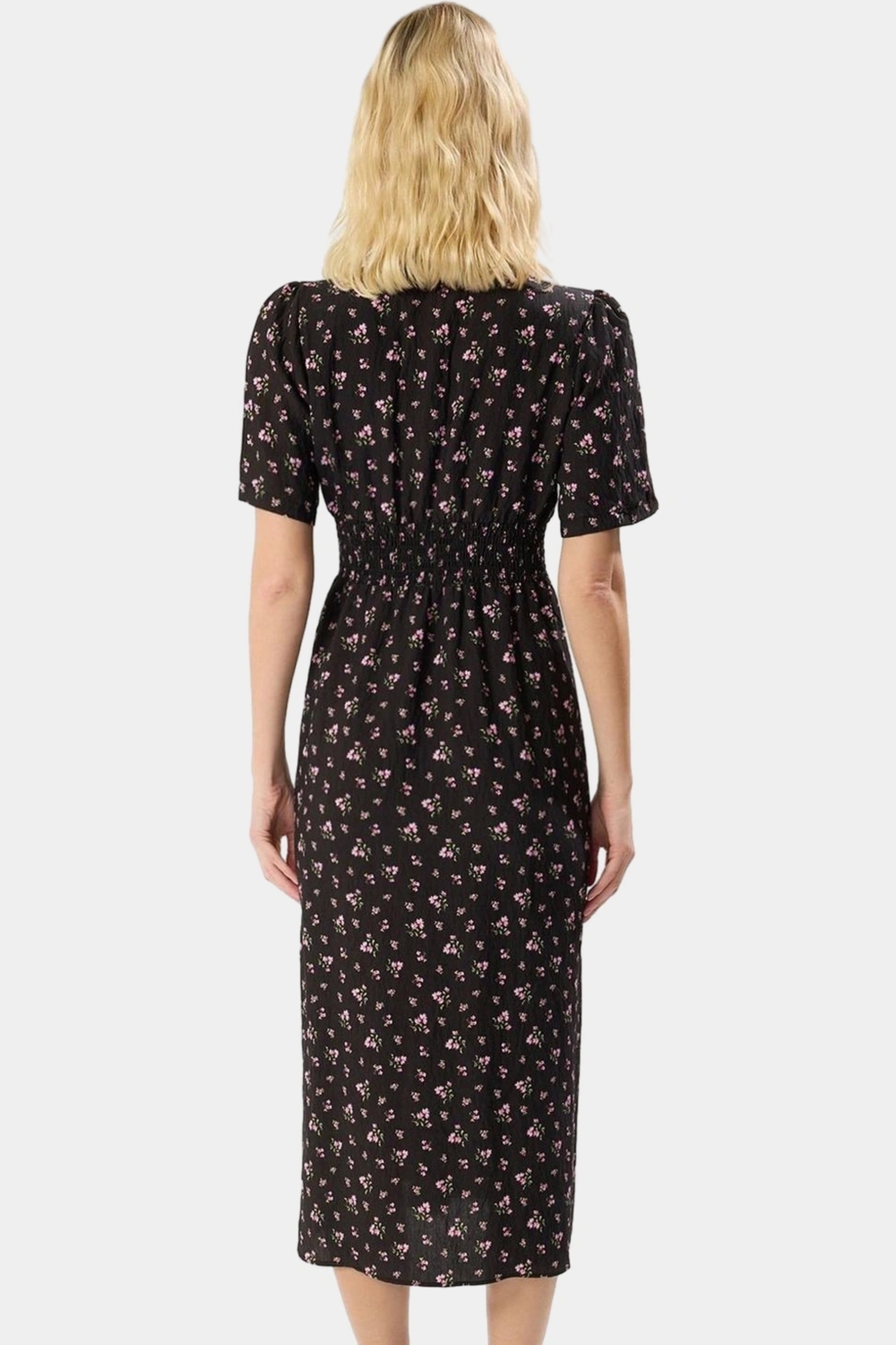 A line Midi Elbise Kısa Kollu Çiçekli Polyester Dokuma Rahat ve Şık Özel Tasarım