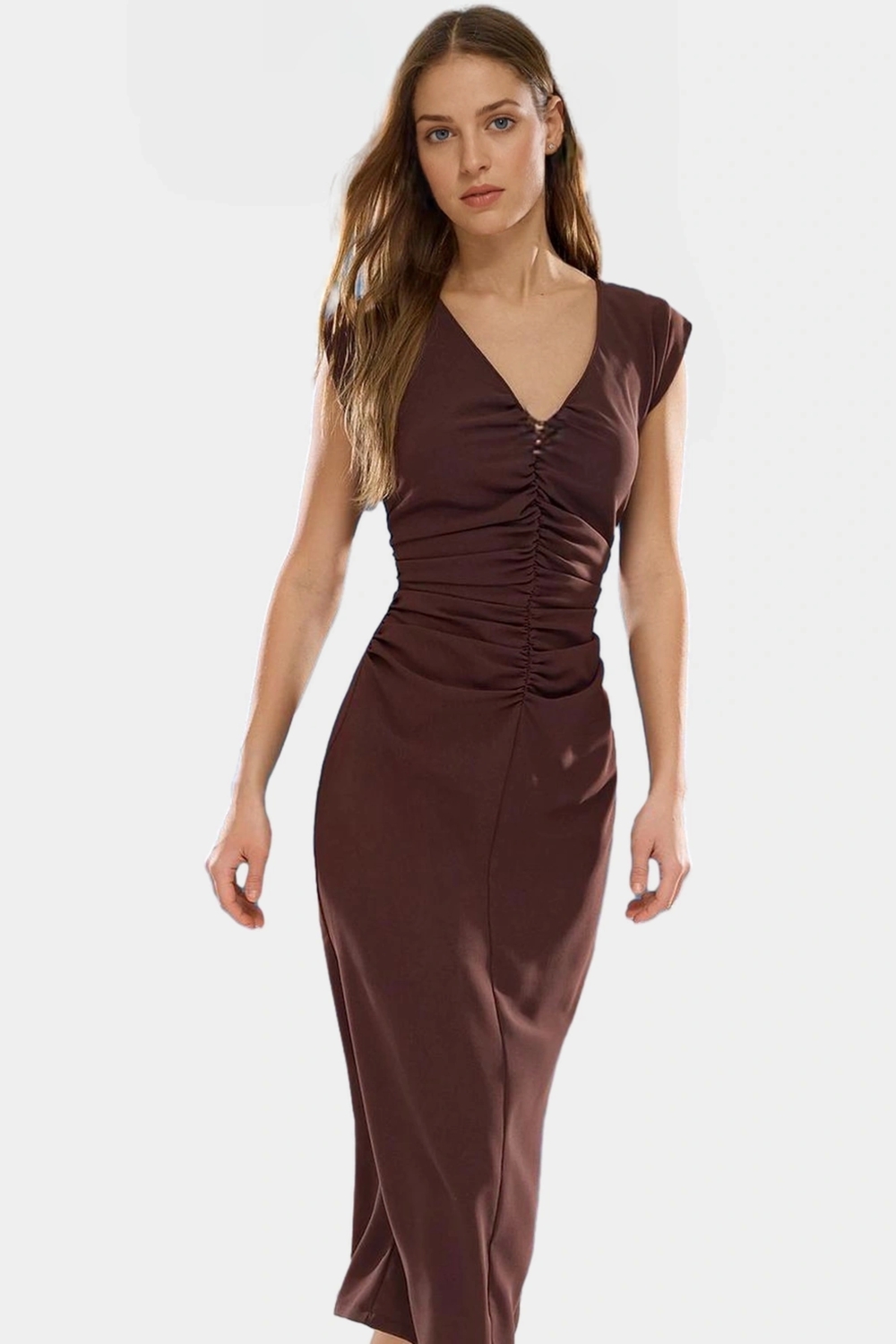 Kolsuz Bodycon Midi Elbise Nefes Alan Polyester Kumaş Günlük Kullanım İçin