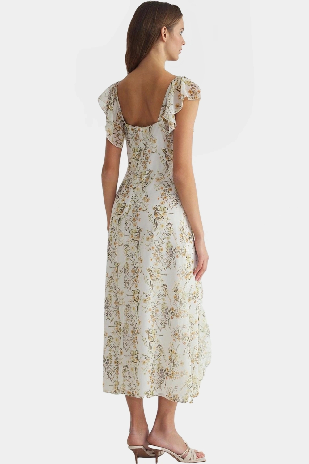 Çiçek Desenli A line Maxi Elbise Şifon Kumaş Rahat Kalıp Yazlık Modern Stil Özel Tasarım