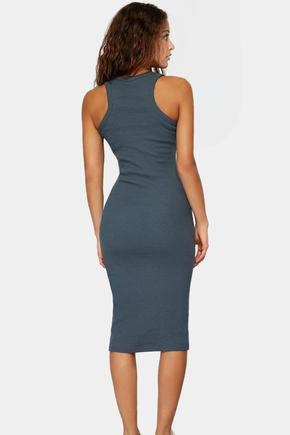 Yazlık Kolsuz Bodycon Örme Midi Elbise 98% Pamuk Rahat Kalıp Şık Görünüm Seçkin Malzeme