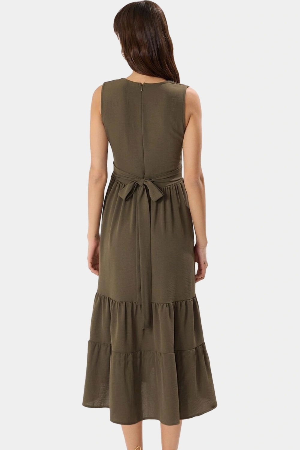 Rahat V Yaka Midi Elbise Polyester Dokuma Kumaş Yazlık Günlük Stil Kullanım İçin