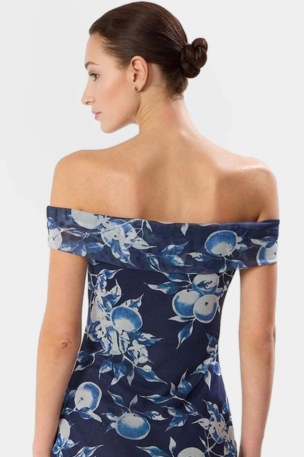 Çiçekli Bodycon Midi Elbise Tül Dokuma Carmen Yaka Rahat Kalıp Günlük Kullanım İçin